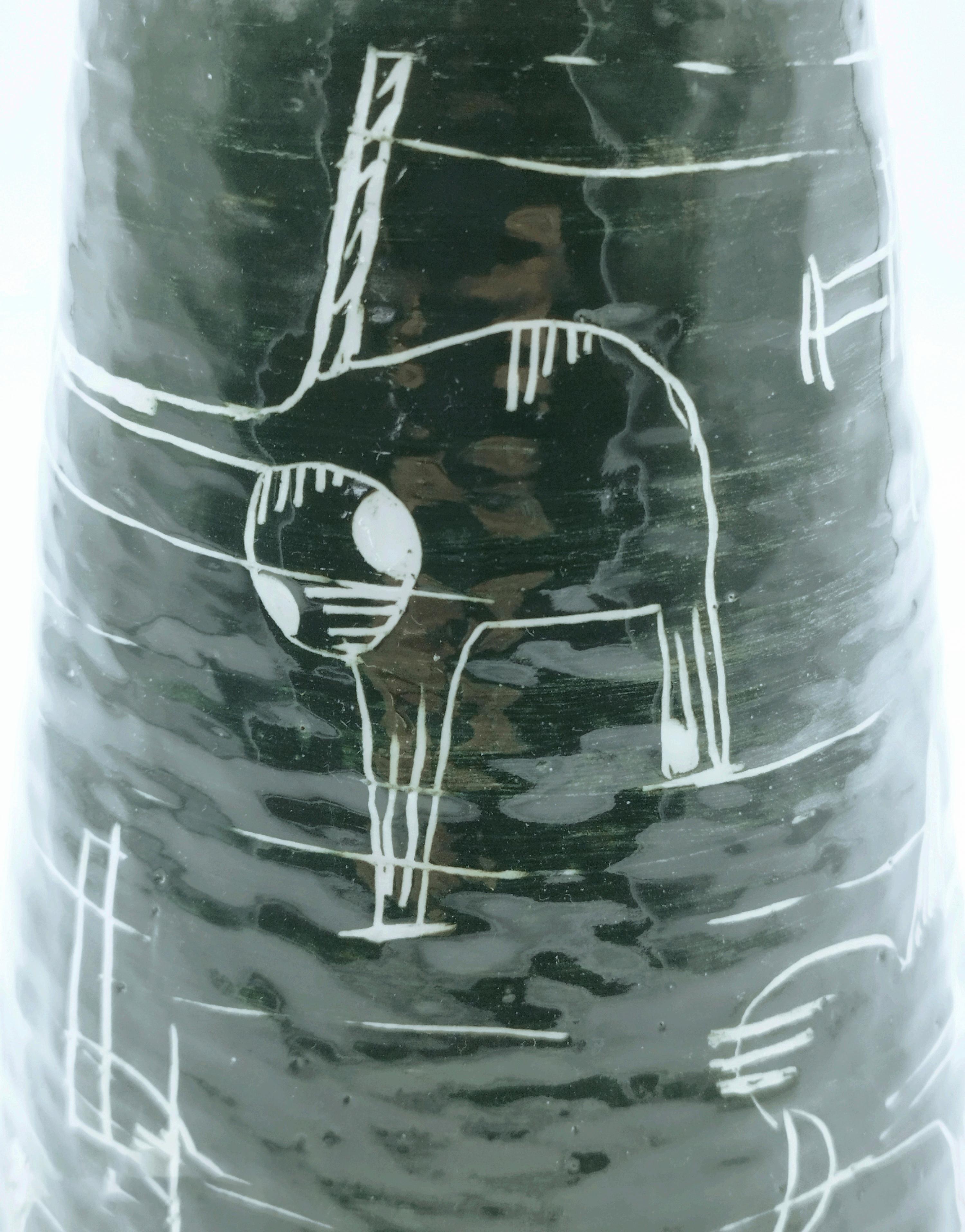 Terre cuite Bouteille en terre cuite émaillée signée G. Brunitto, Italie années 1950 en vente
