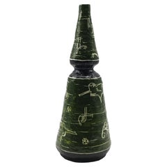 Vintage Enameled Terracotta Bottle Signed G. Brunitto, Italy 1950s