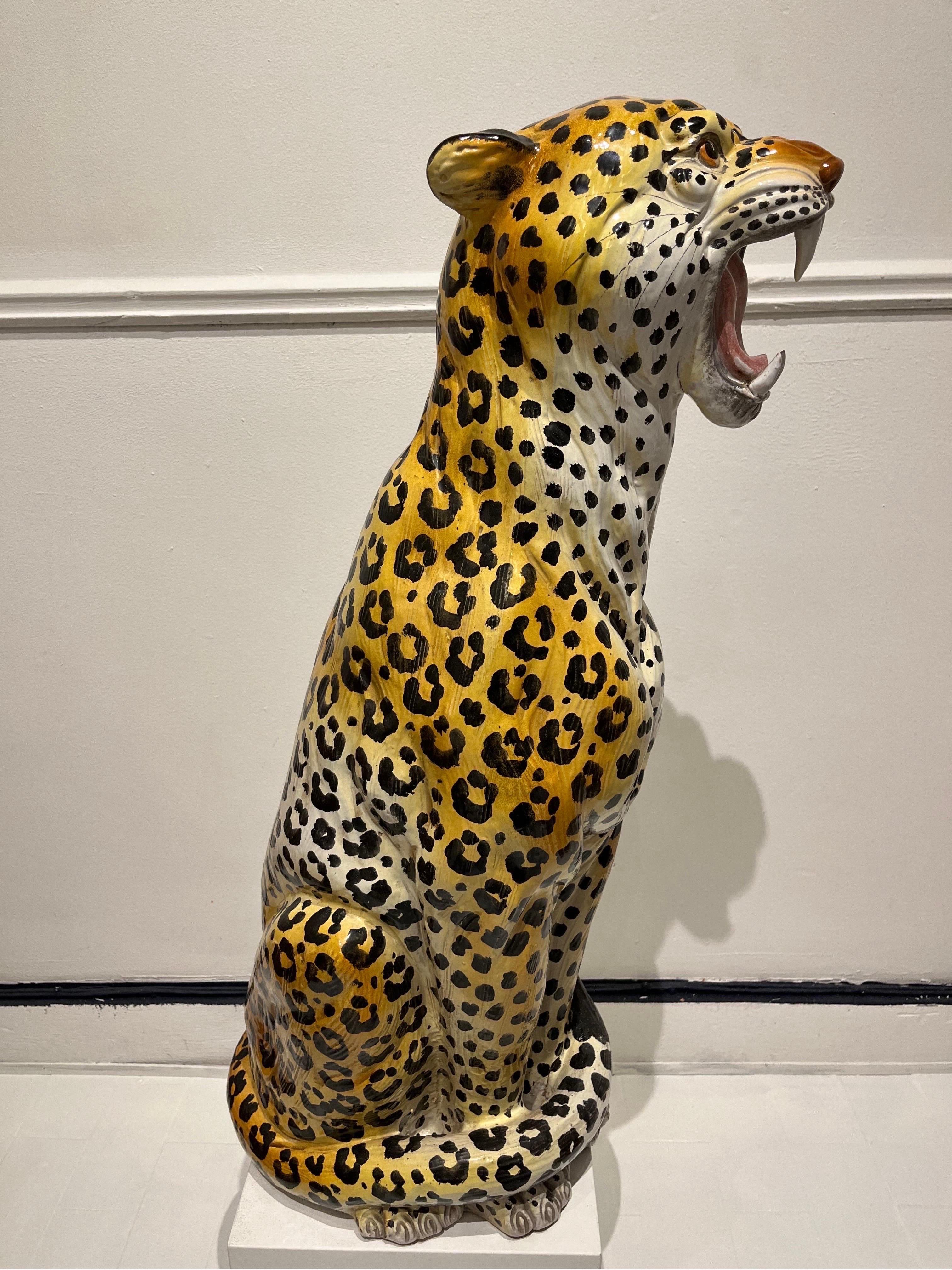 This type of Terracotta sculpture representing a tiger was popular in the 1970s. It appreciated for their wild life and decorative quality. The Leopard like any feline was particularly appreciated as a decorative object because of its beautiful fur.