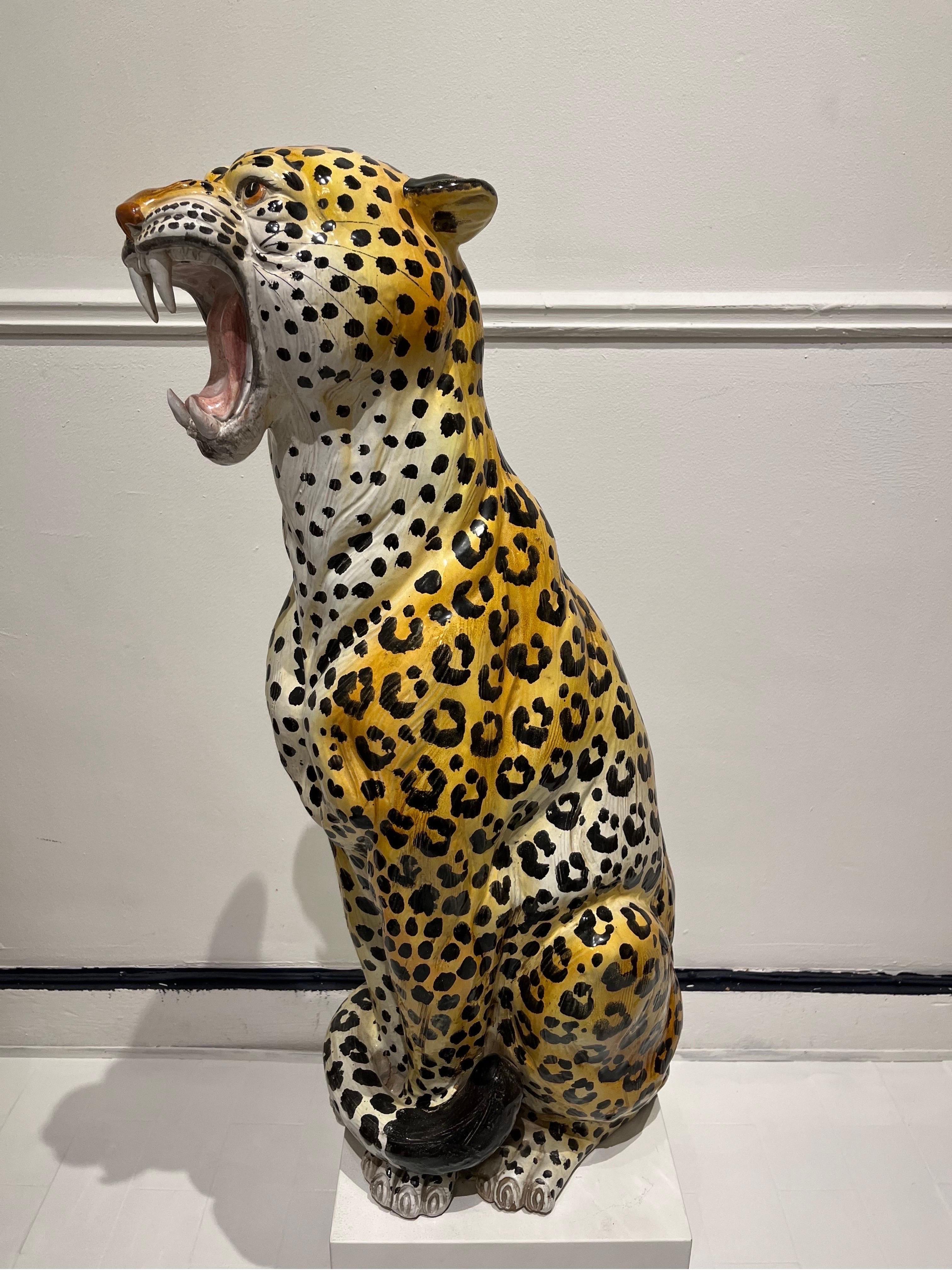 Mid-Century Modern Enameled Terracotta Leopard, 1970s, Italy