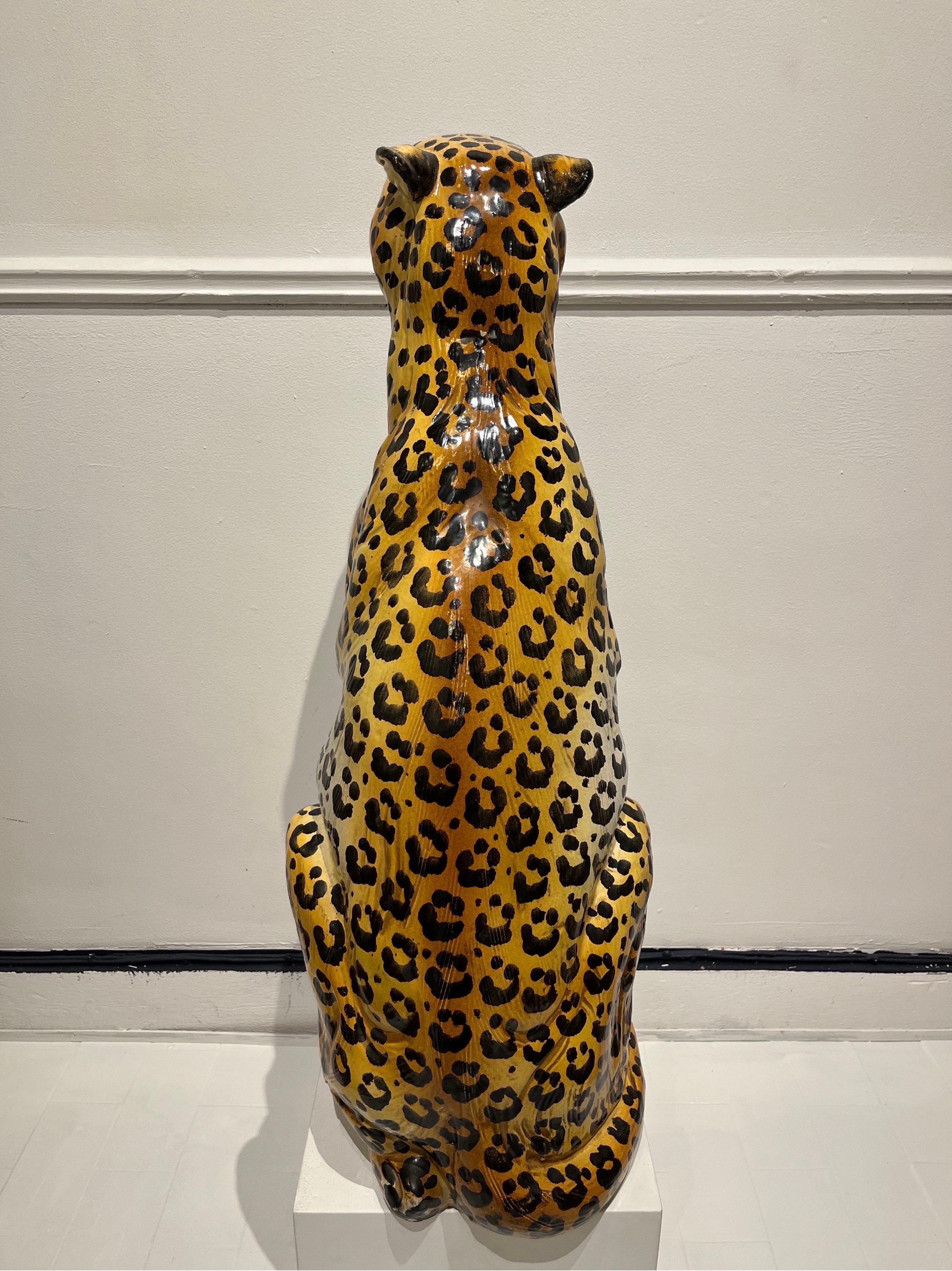 Italian Enameled Terracotta Leopard, 1970s, Italy