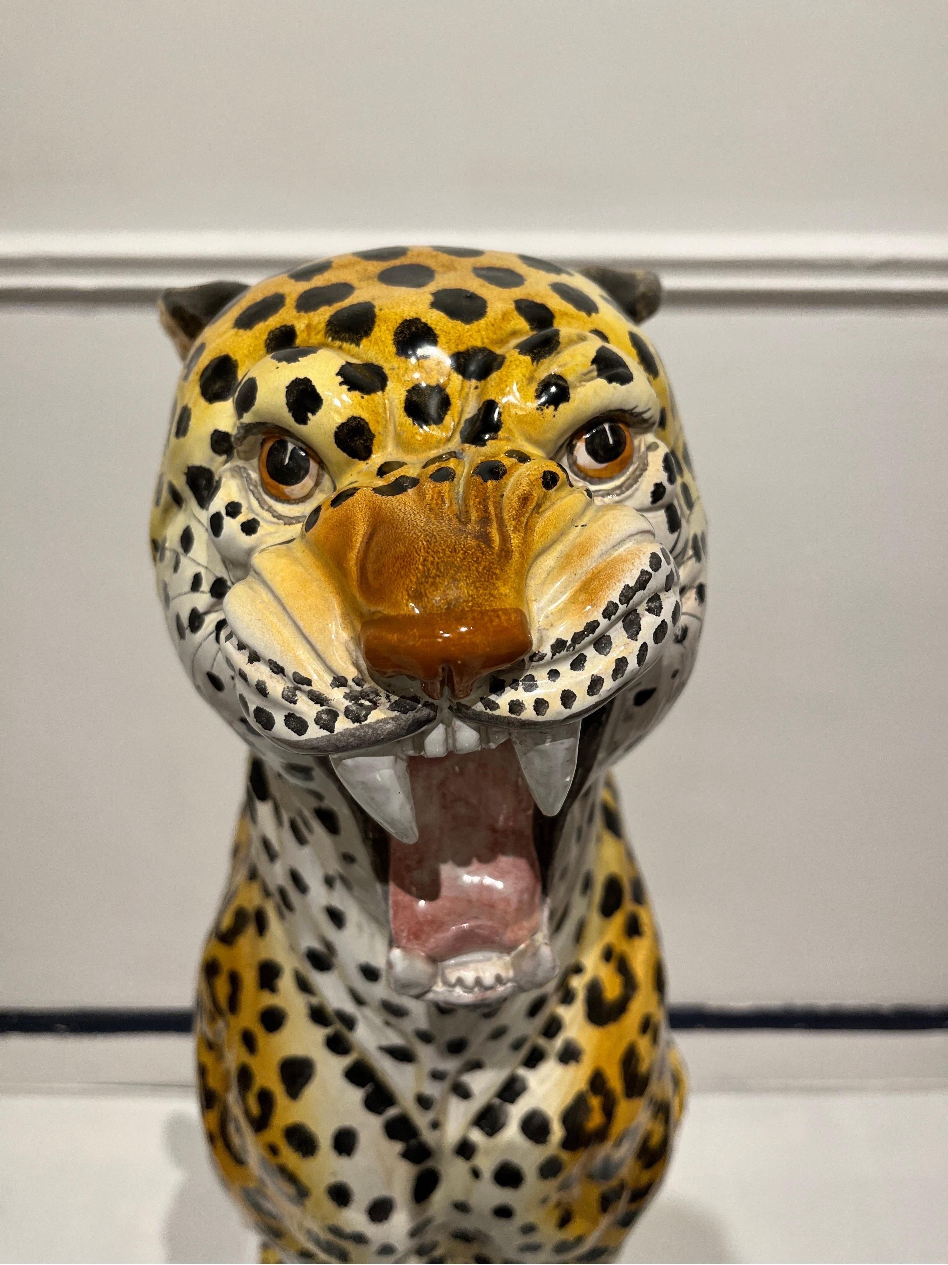 Enameled Terracotta Leopard, 1970s, Italy In Good Condition In Brussels, BE