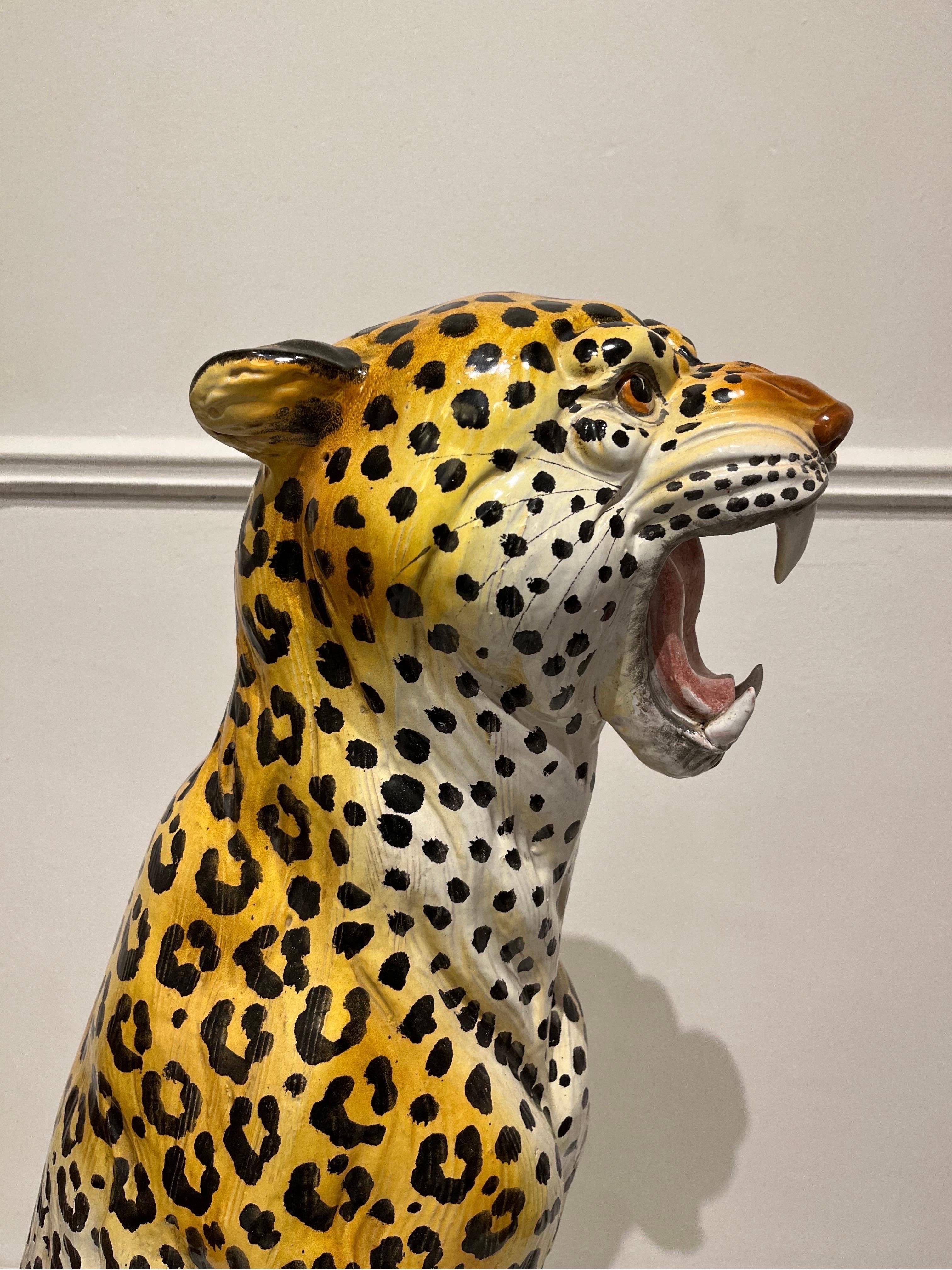 Late 20th Century Enameled Terracotta Leopard, 1970s, Italy