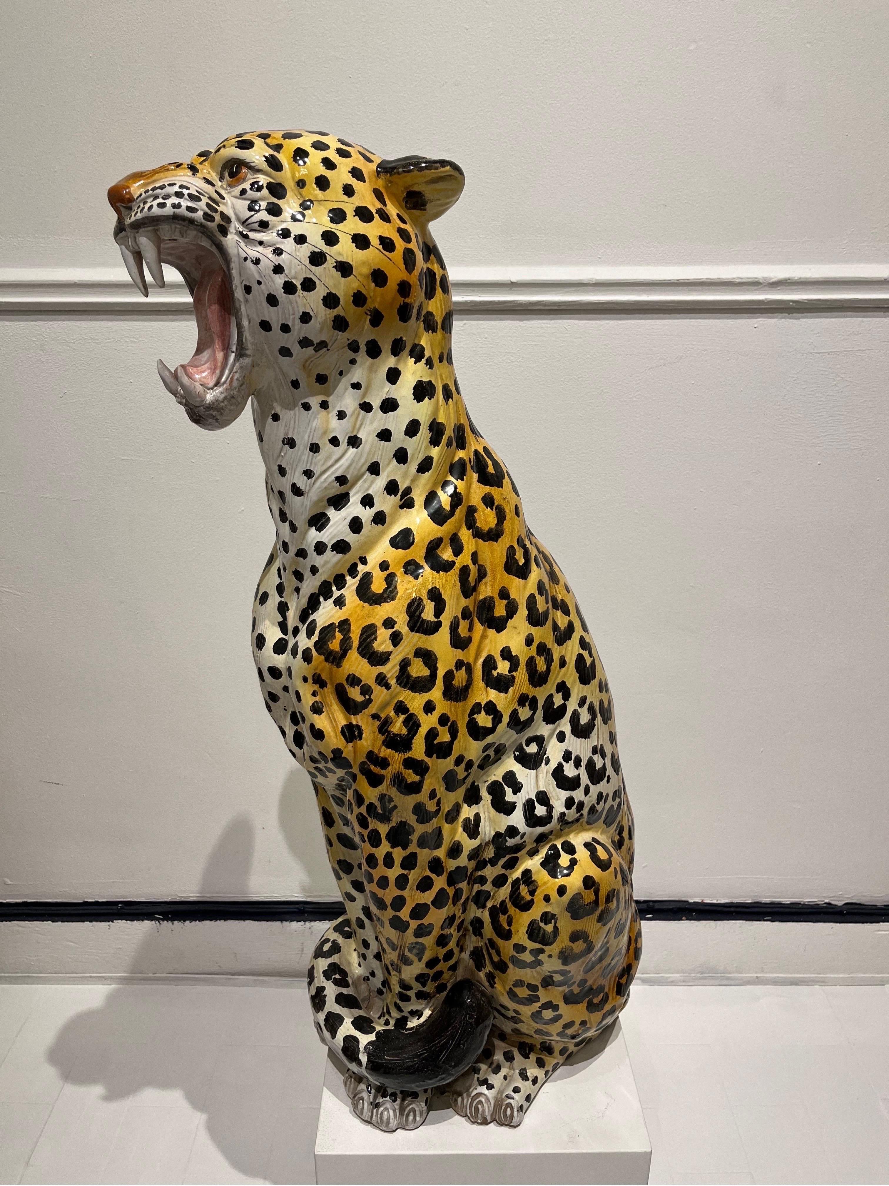 Enameled Terracotta Leopard, 1970s, Italy 2