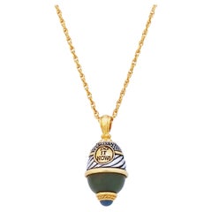 Enameled Two Tone "Do It Now" Mantra Faberge Egg Pendant Necklace By Joan Rivers