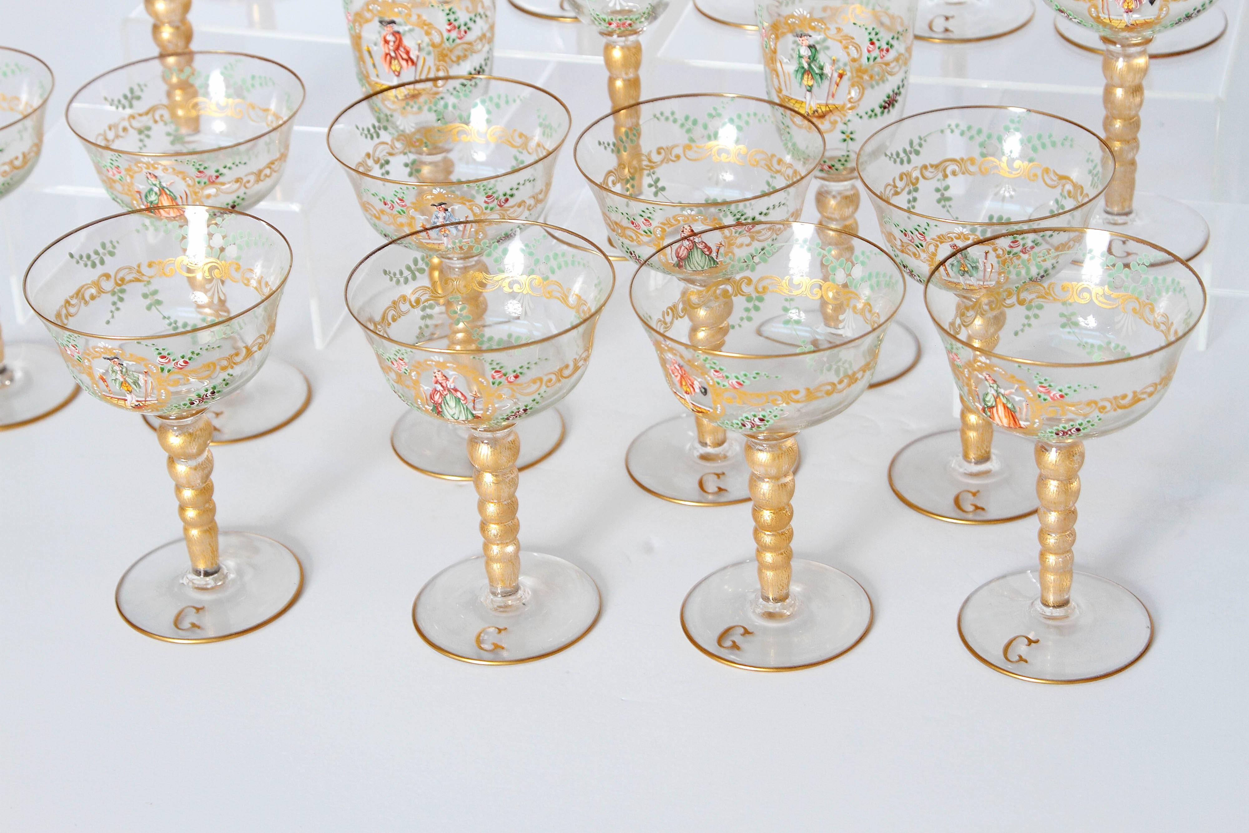 Enameled Venetian Glass Stemware or Group of 23 Pieces 5