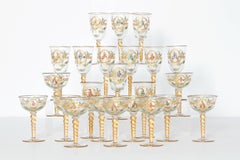 Enameled Venetian Glass Stemware or Group of 23 Pieces