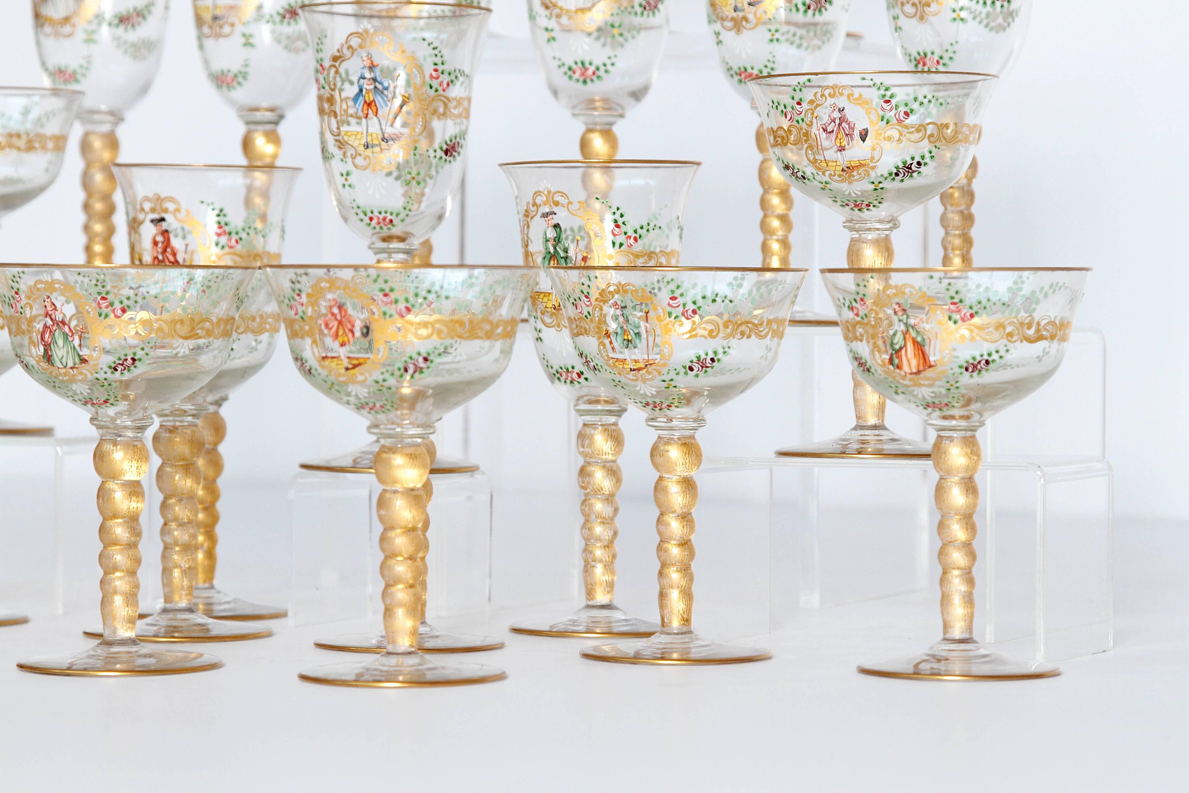 Enameled Venetian Glass Stemware or Group of 23 Pieces In Good Condition In Dallas, TX