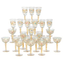 Enameled Venetian Glass Stemware or Group of 23 Pieces