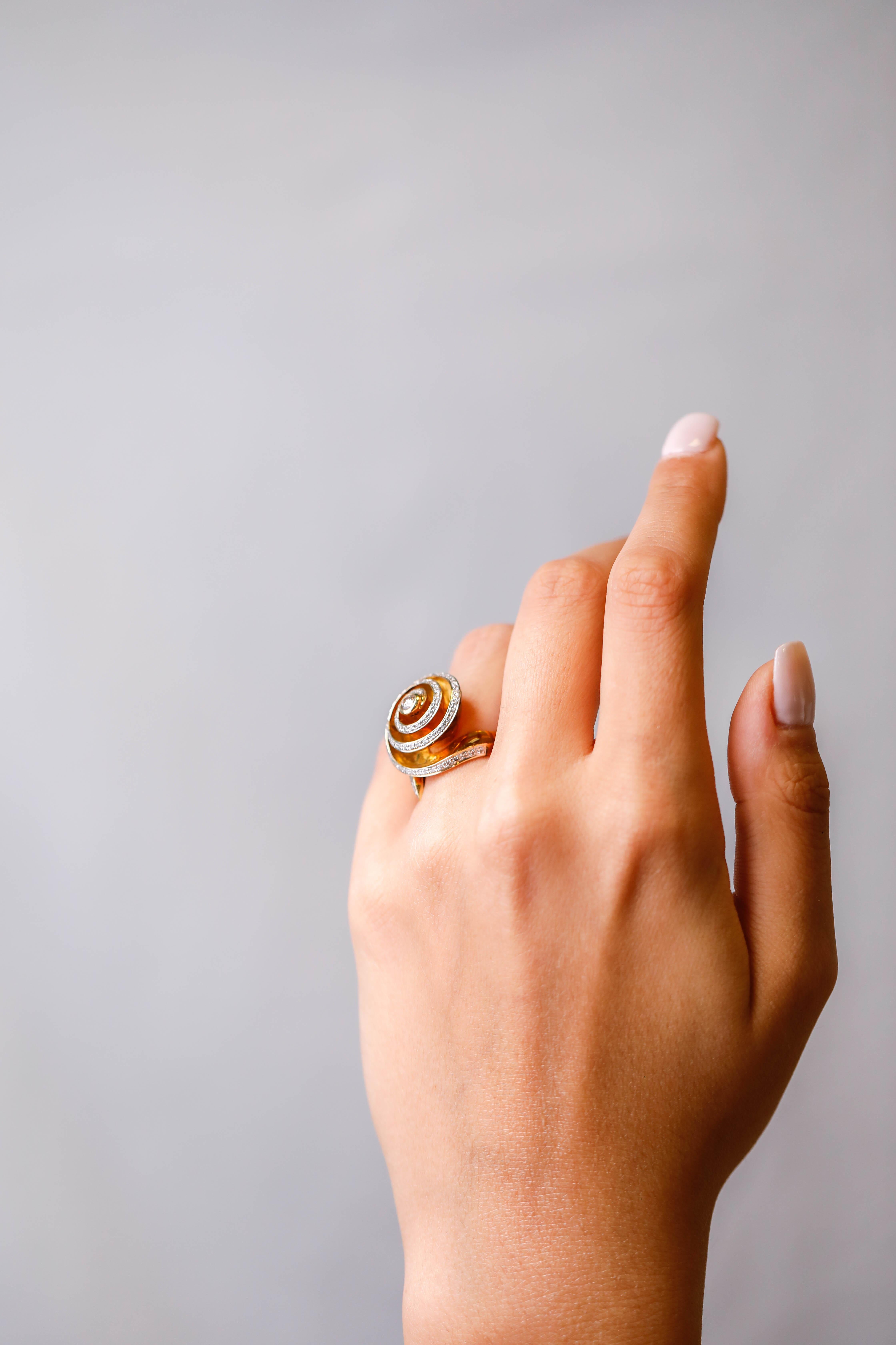 Enameled Wrapped 18 Karat Yellow Gold and 0.69 Carat Diamond Cocktail Ring Size7 In New Condition In New York, NY