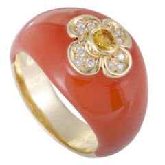 Vintage Enameled Yellow Sapphire and Diamond Gold Band Ring