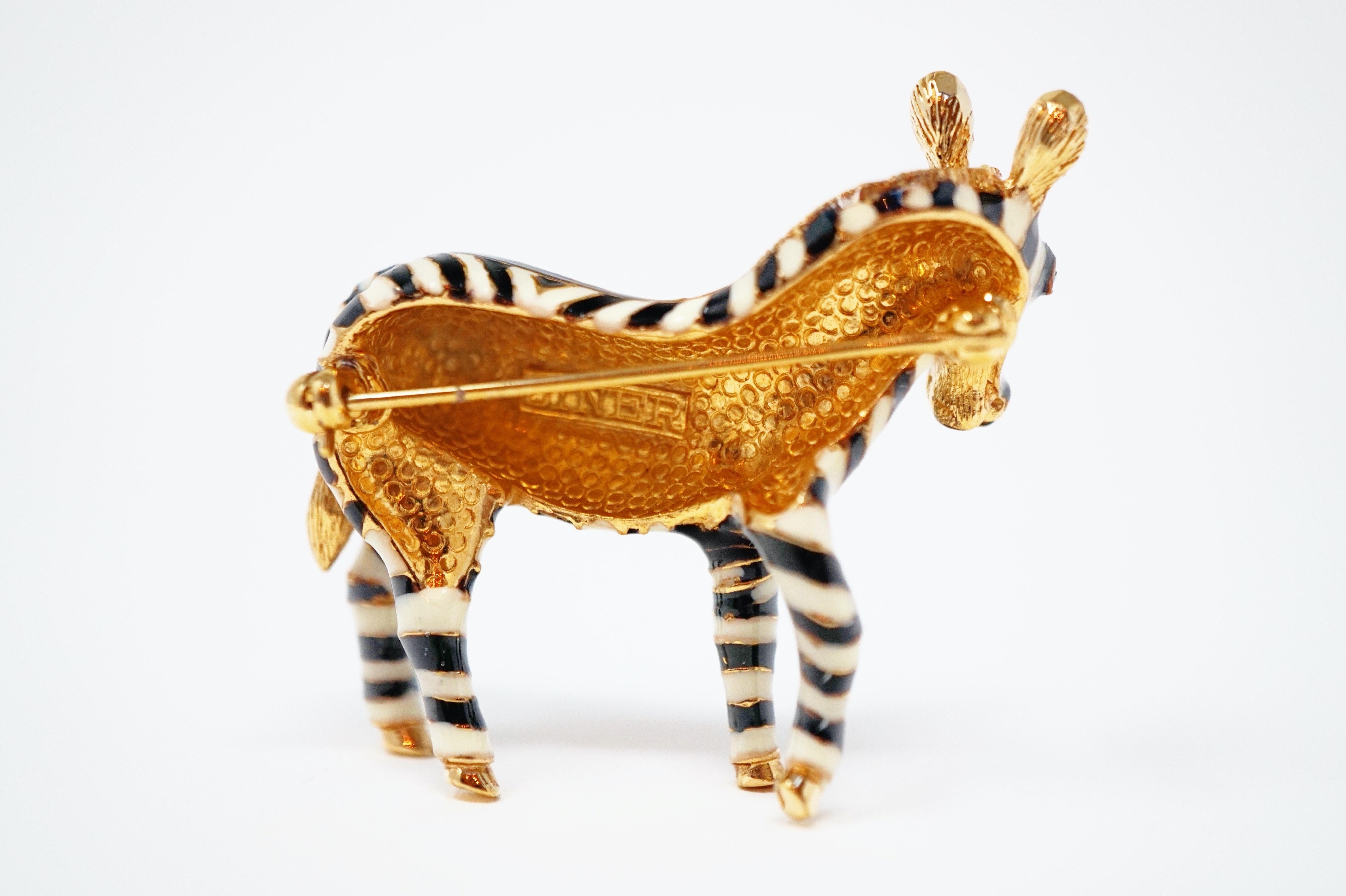 Enameled Zebra Brooch by Ciner, Signed 6