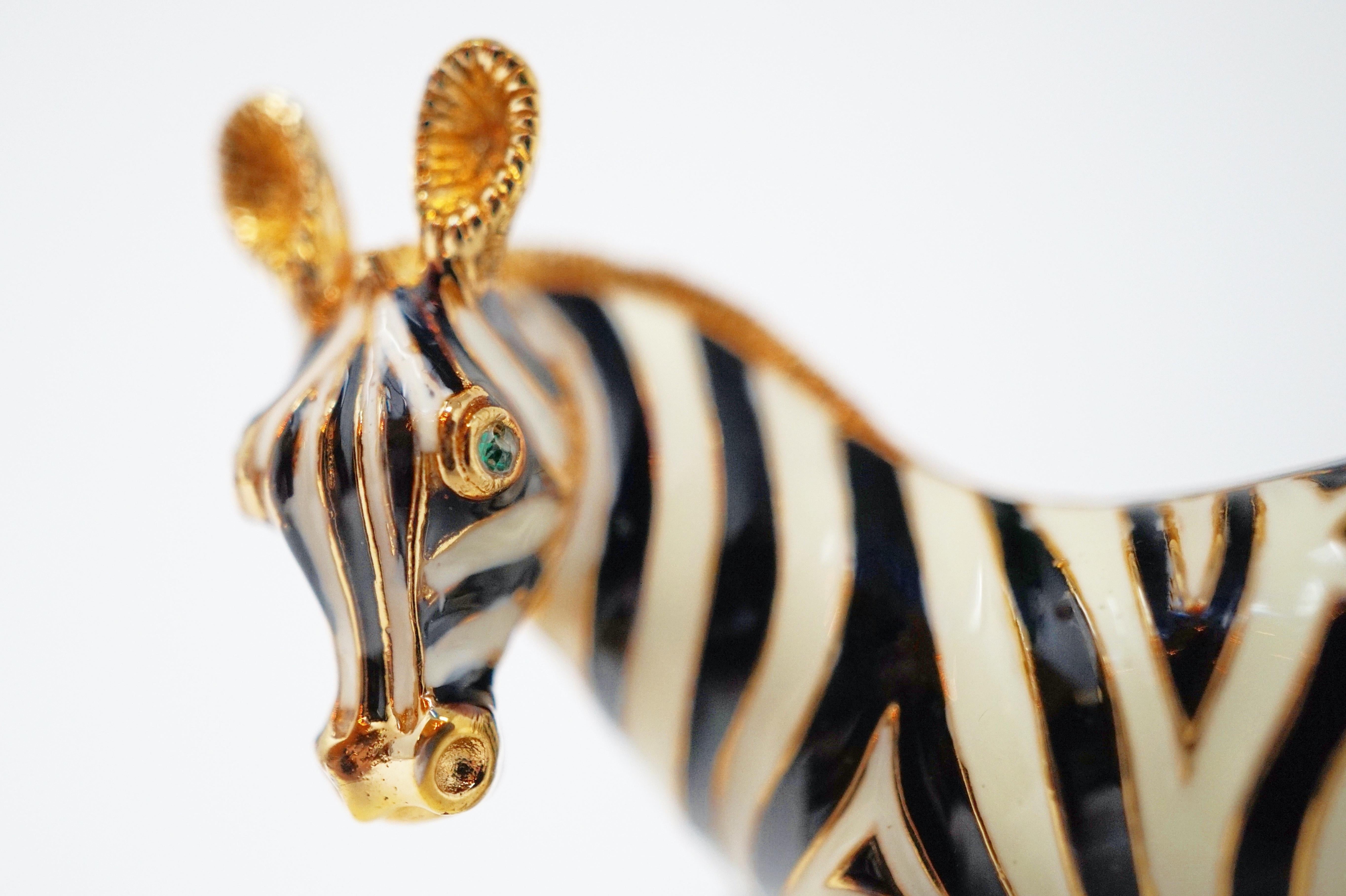 Enameled Zebra Brooch by Ciner, Signed 2