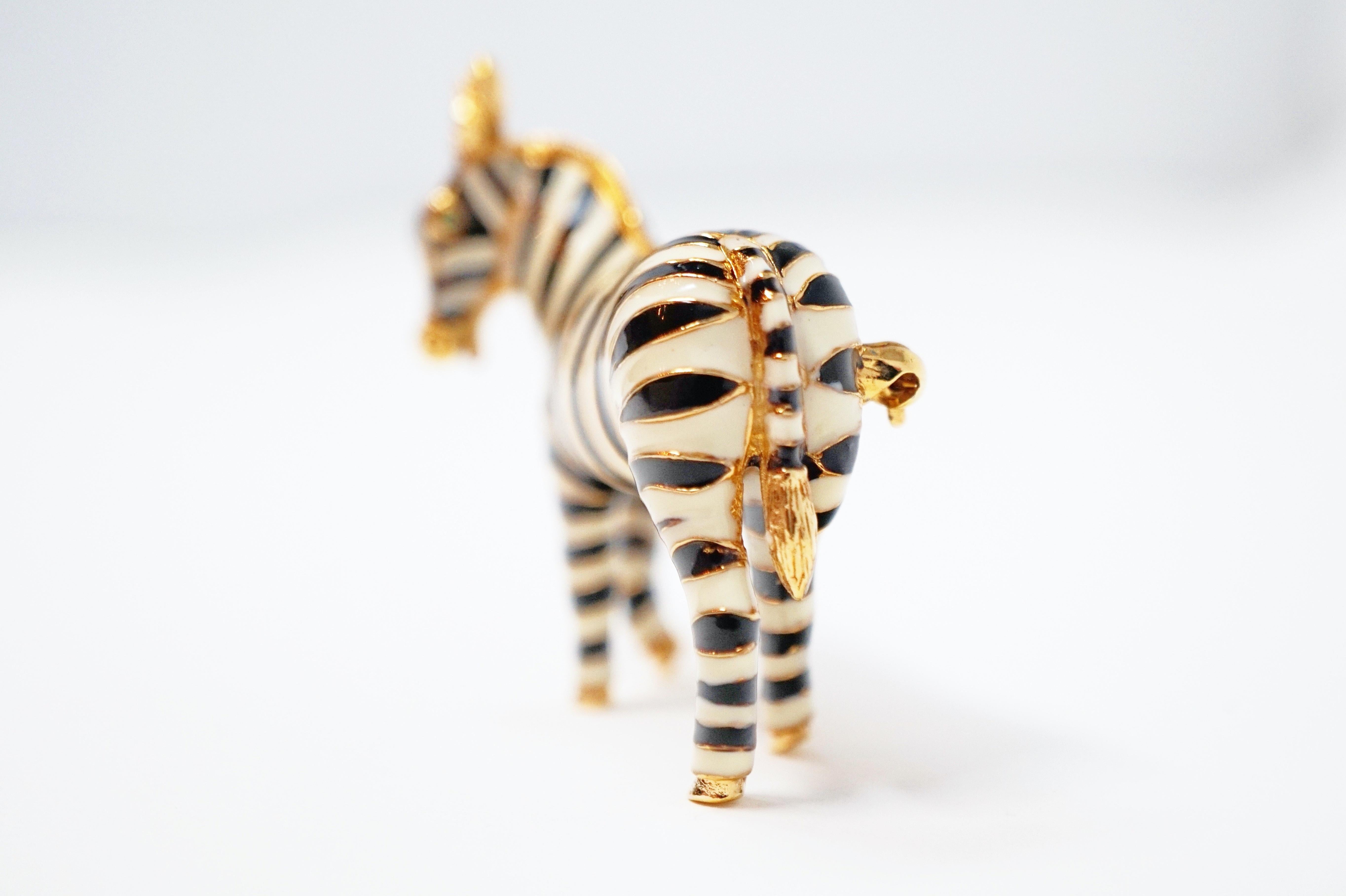 Enameled Zebra Brooch by Ciner, Signed 5