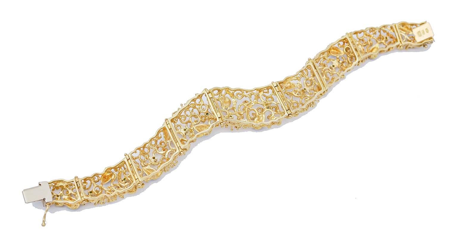 Retro Enamel, Emeralds, 18 Karat Yellow Gold Retrò Bracelet For Sale