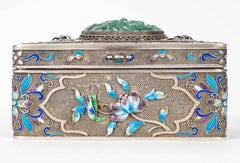 Enamelled and Cloisonné Silver Box, Jade Inlay, China, 19th Century.