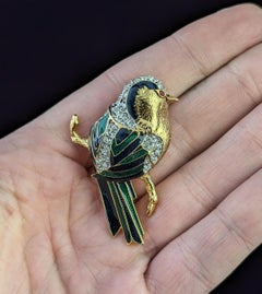 Enamelled and diamante bird brooch, D’Orlan, gold tone
