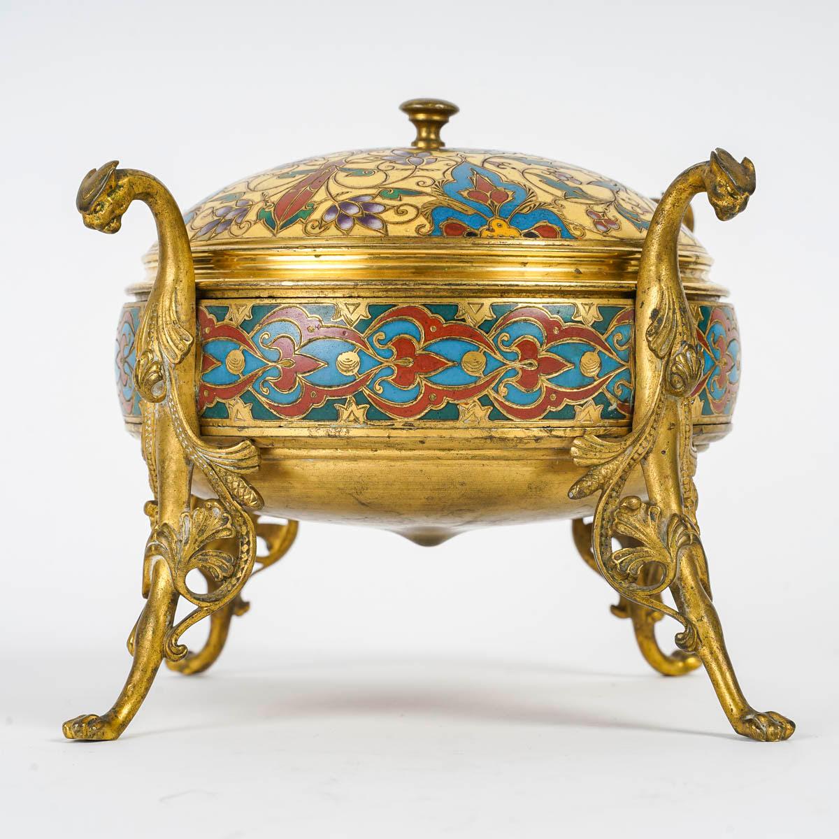 French Enamelled Bronze Box, Signed F. Barbedienne, 19th Century, Napoleon III Period.