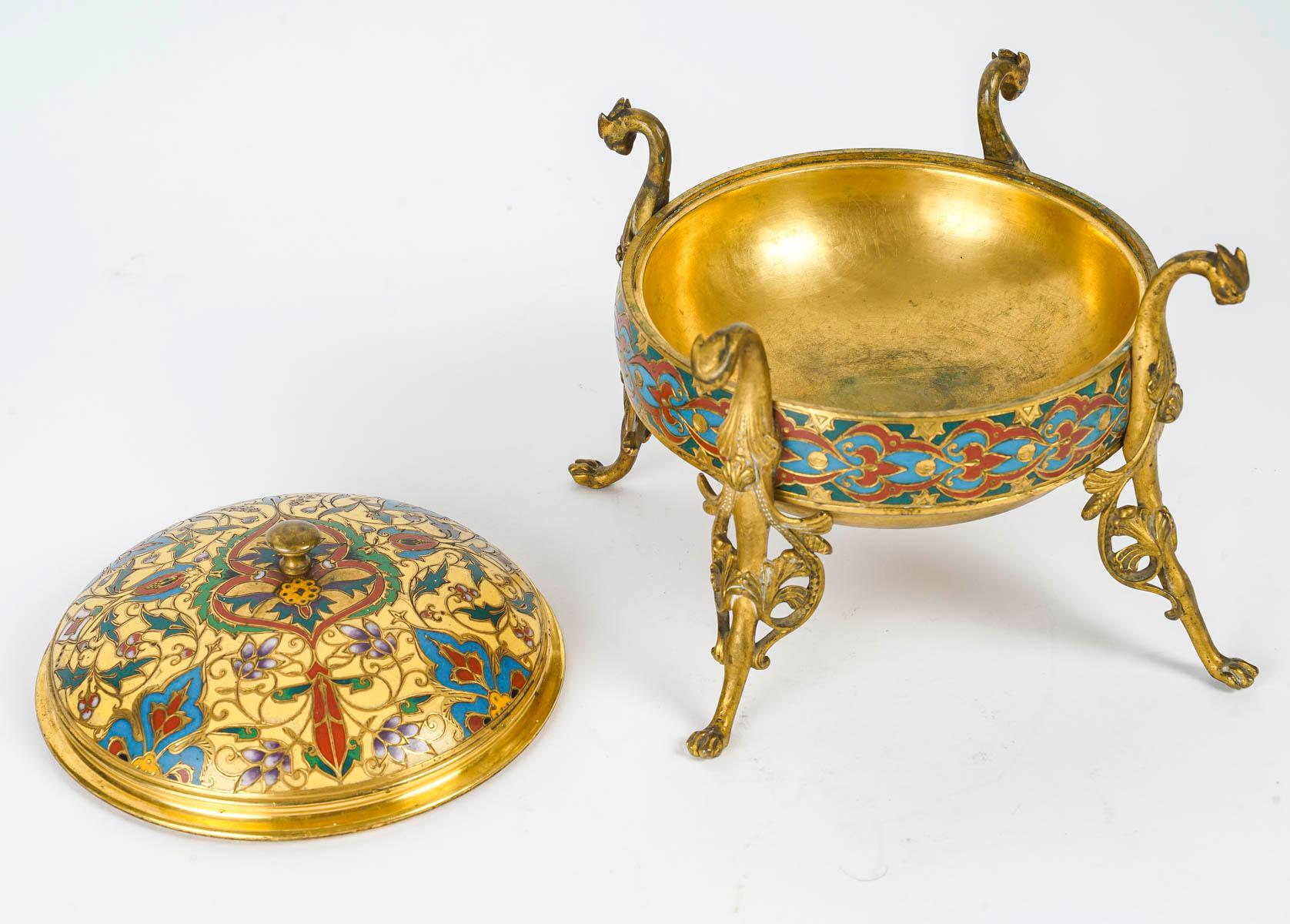Enamelled Bronze Box, Signed F. Barbedienne, 19th Century, Napoleon III Period. For Sale 1