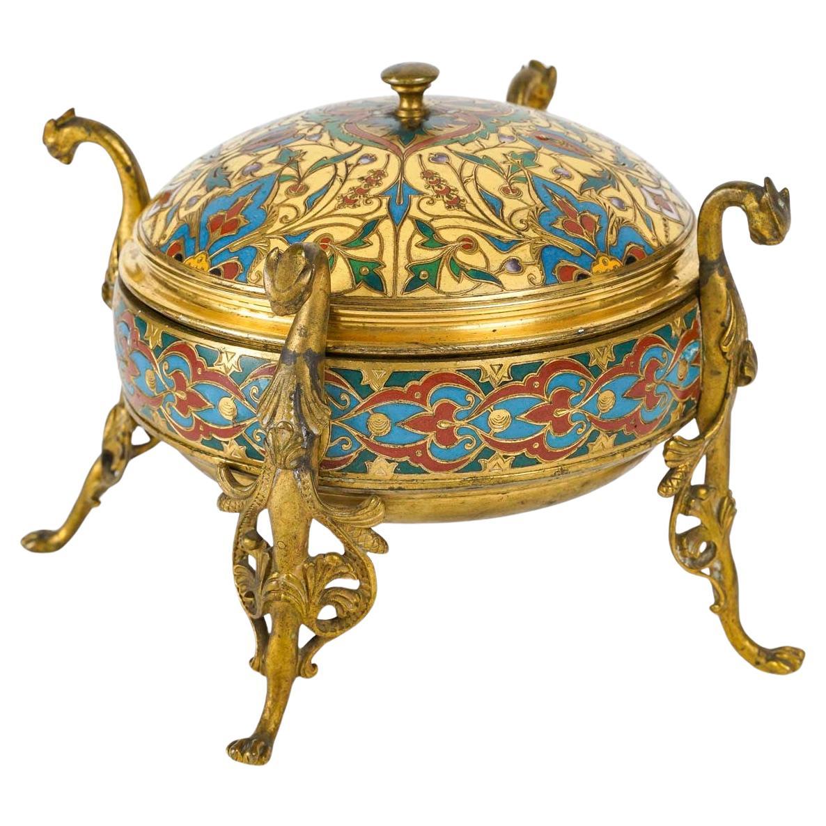 Enamelled Bronze Box, Signed F. Barbedienne, 19th Century, Napoleon III Period. For Sale