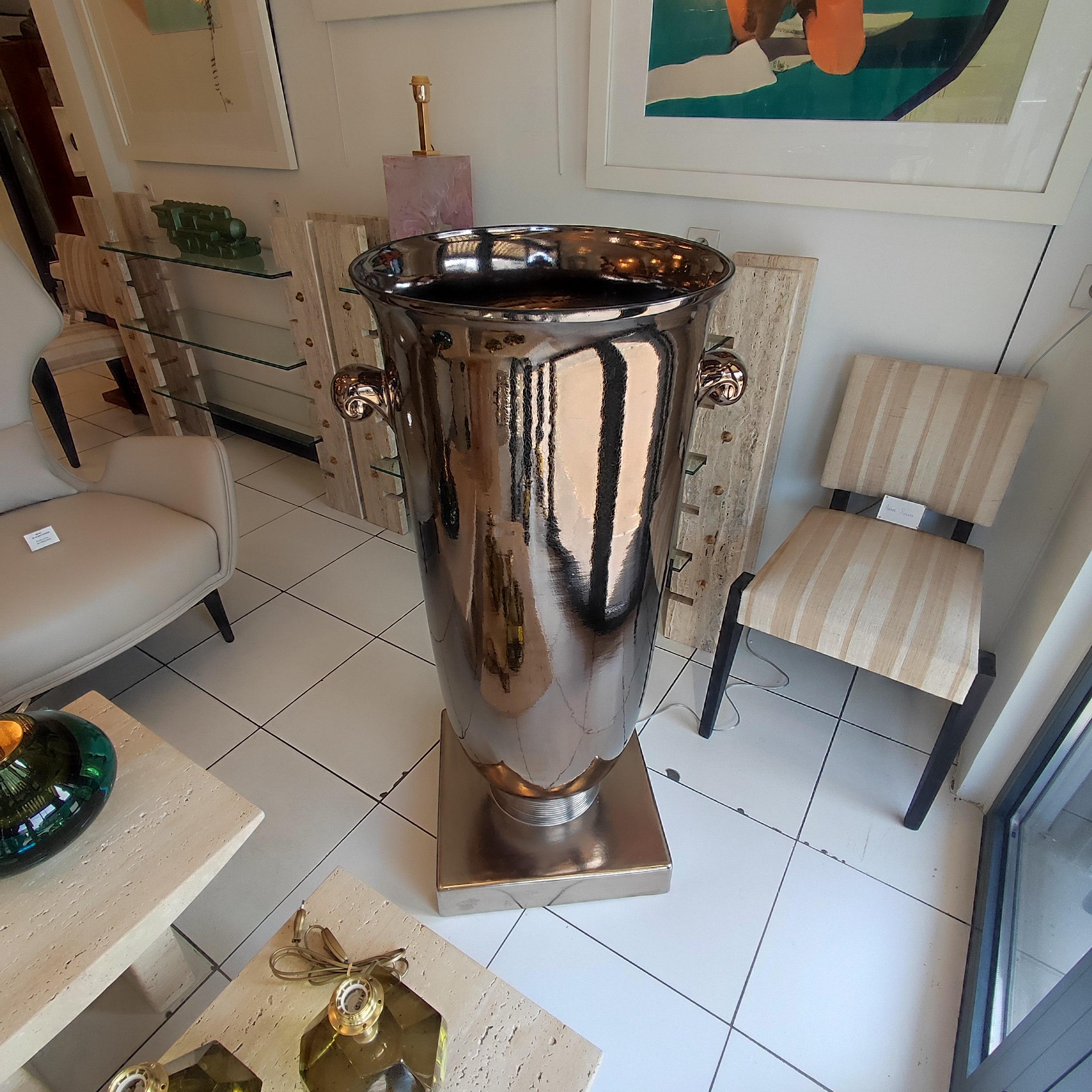 Enamelled ceramic light urn on pedestal circa 80 For Sale 5
