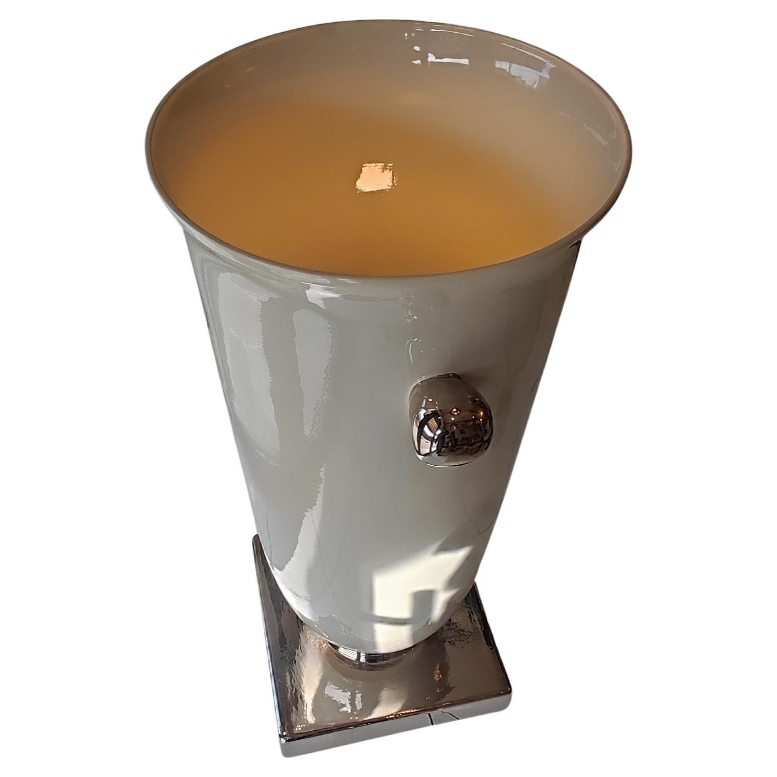 Enamelled ceramic light urn on pedestal circa 80, feet 44x44cm, 
wired European standard E27, fully compatible E26 for USA