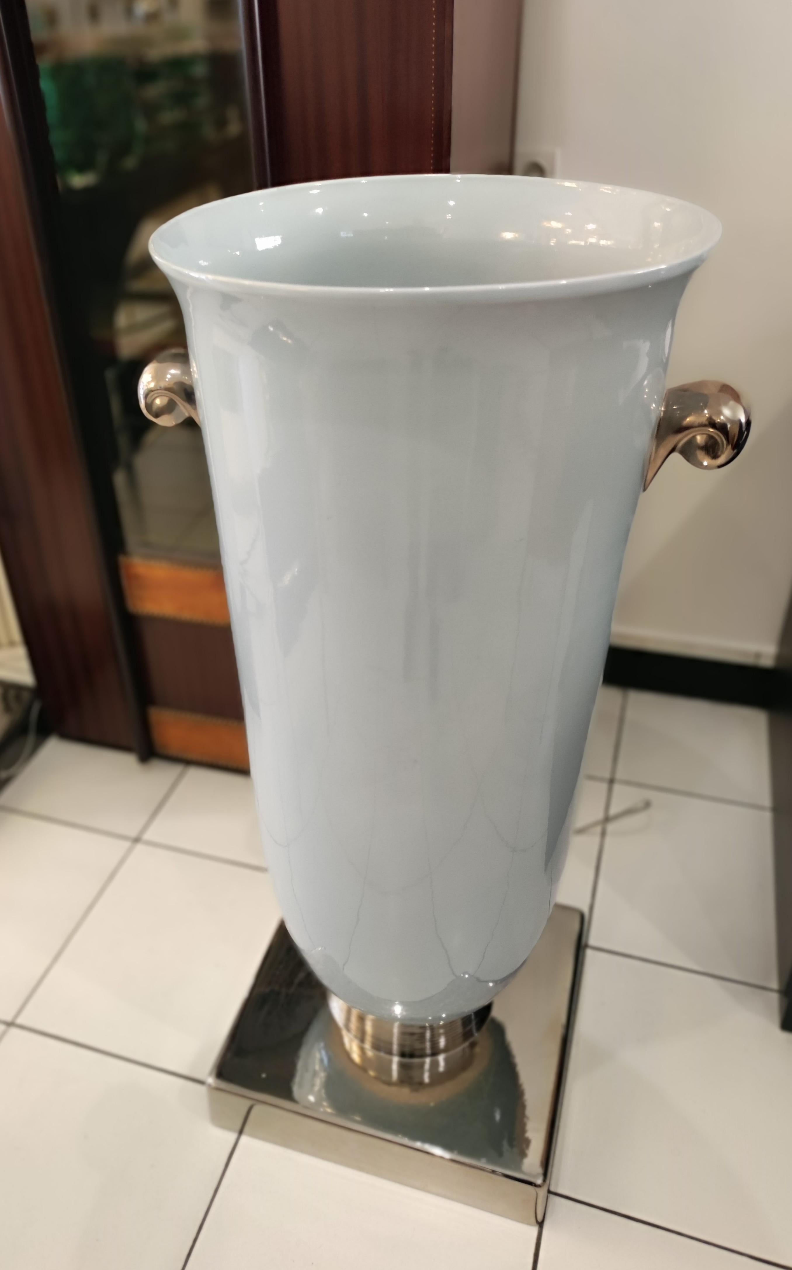 Ceramic Enamelled ceramic light urn on pedestal circa 80 For Sale