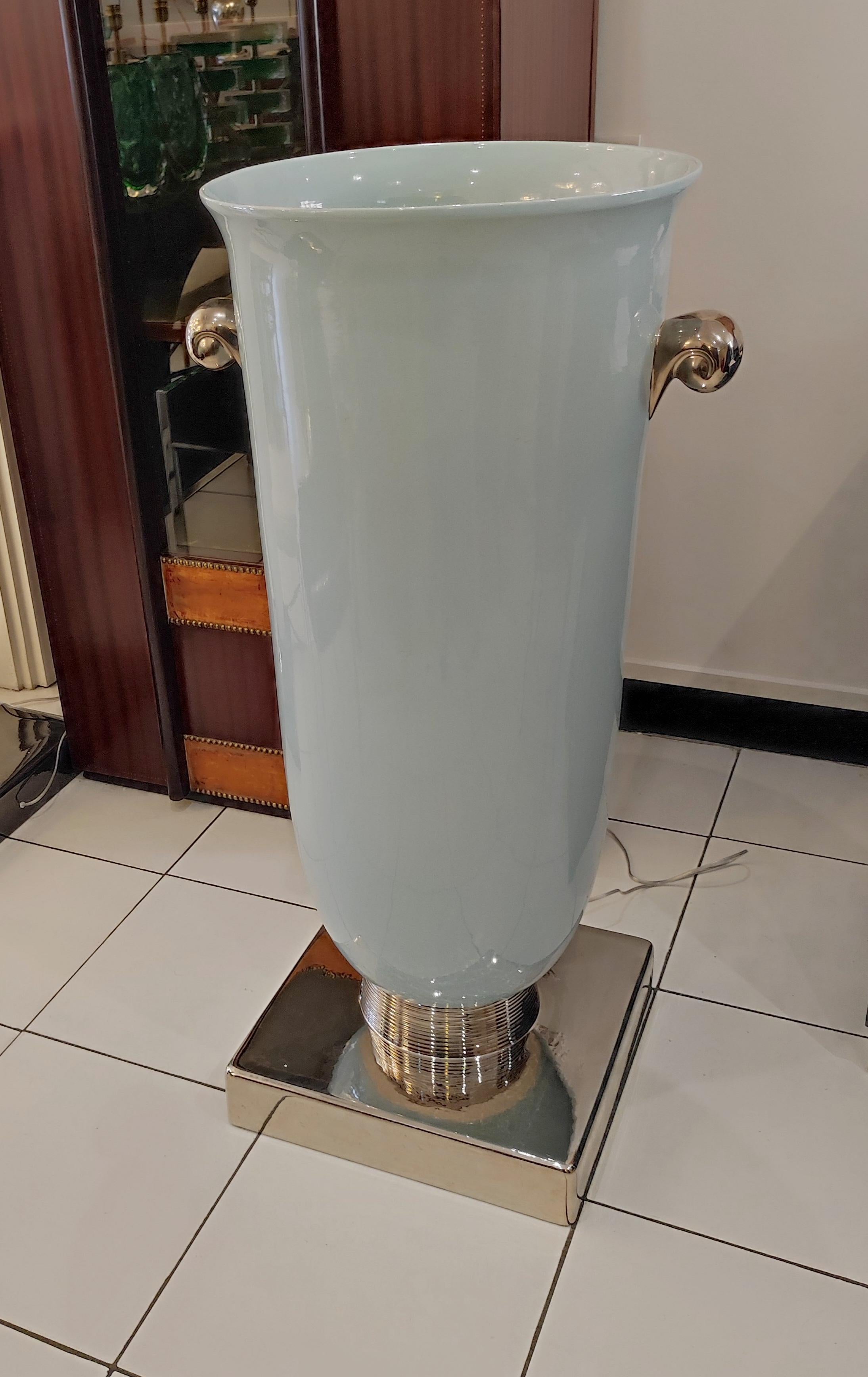 Enamelled ceramic light urn on pedestal circa 80 For Sale 2