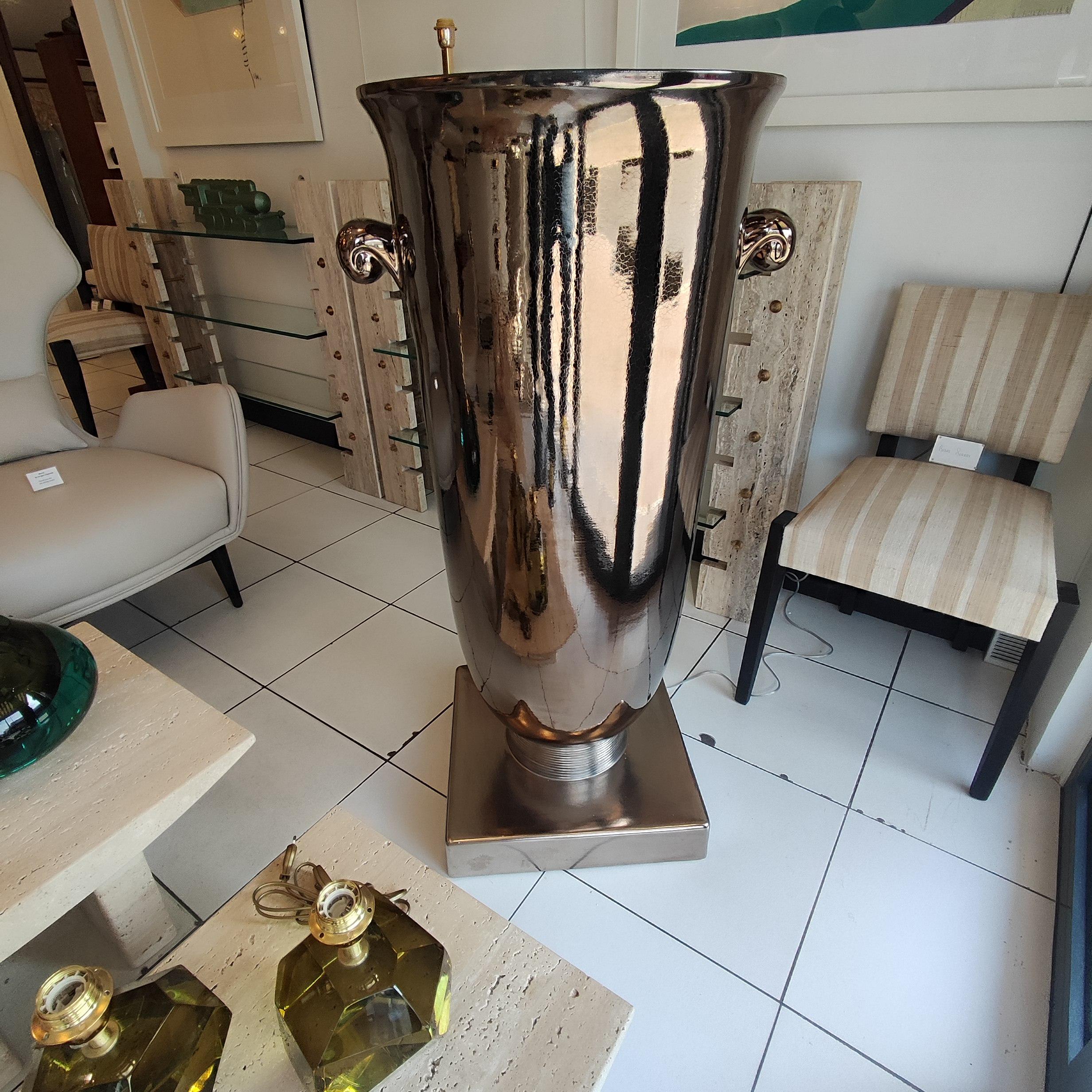 Enamelled ceramic light urn on pedestal circa 80 For Sale 3