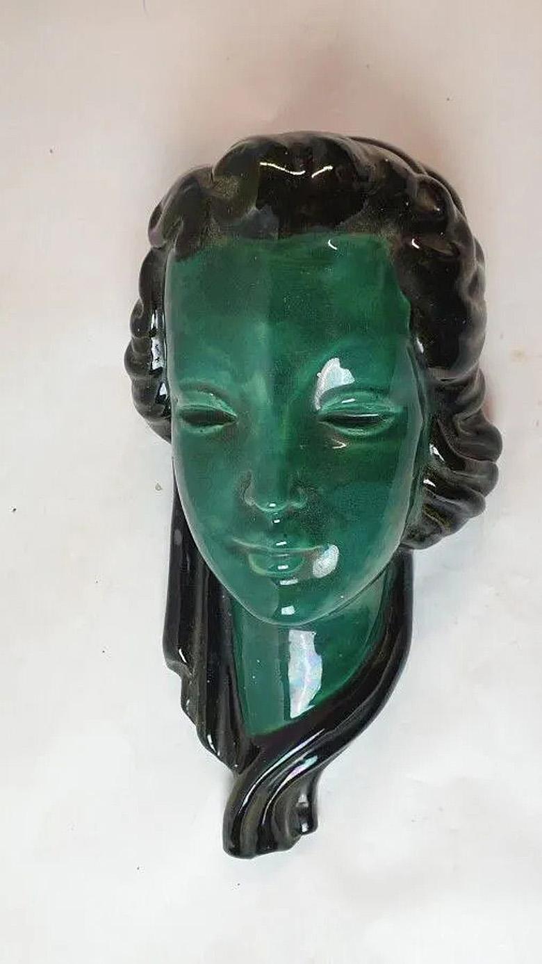 European Enamelled Ceramic Mask, circa 1950 For Sale