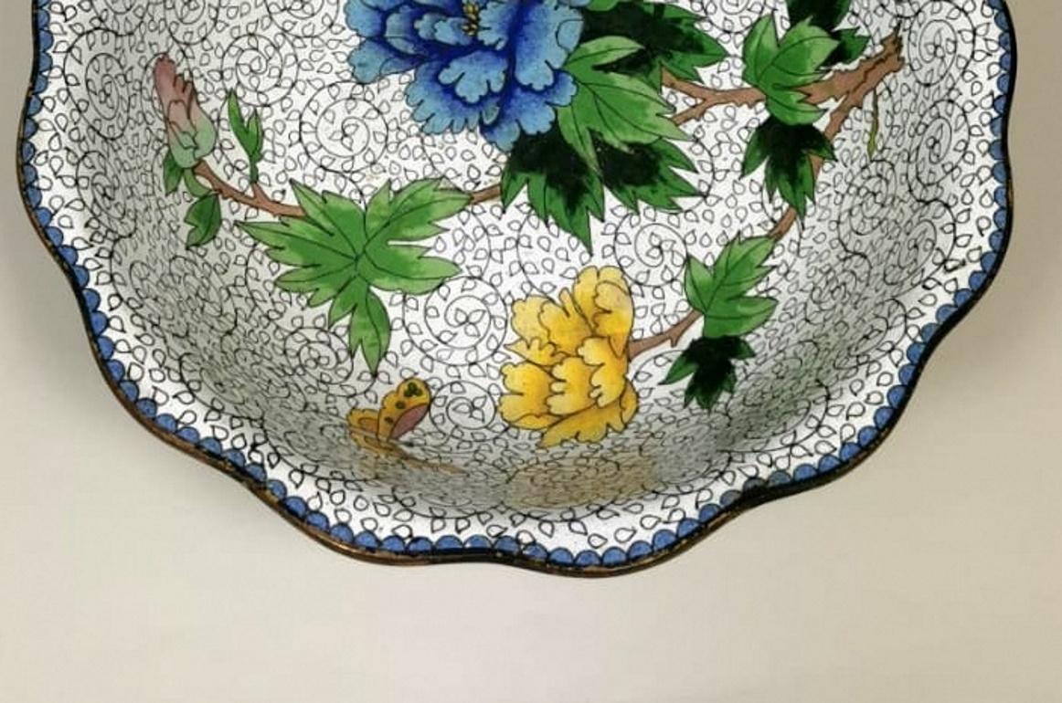 China Enameled Cloisonné Bowl with Blue and Yellow Peonies  3