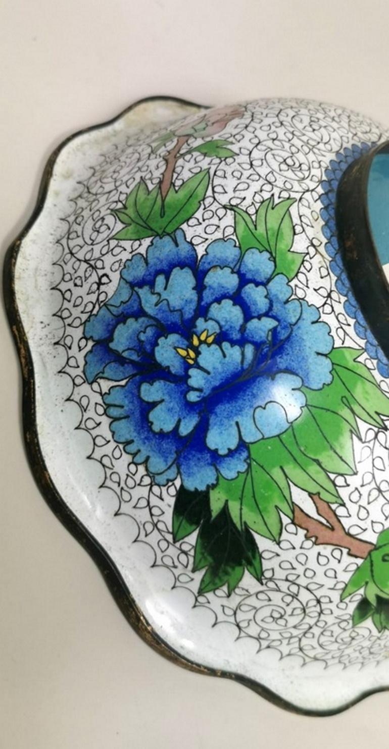 China Enameled Cloisonné Bowl with Blue and Yellow Peonies  5
