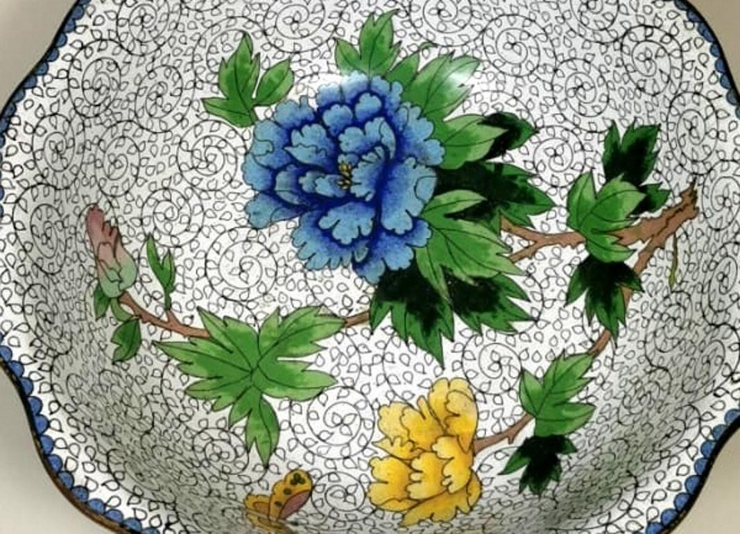 China Enameled Cloisonné Bowl with Blue and Yellow Peonies  1
