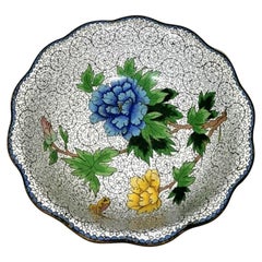 China Enameled Cloisonné Bowl with Blue and Yellow Peonies 