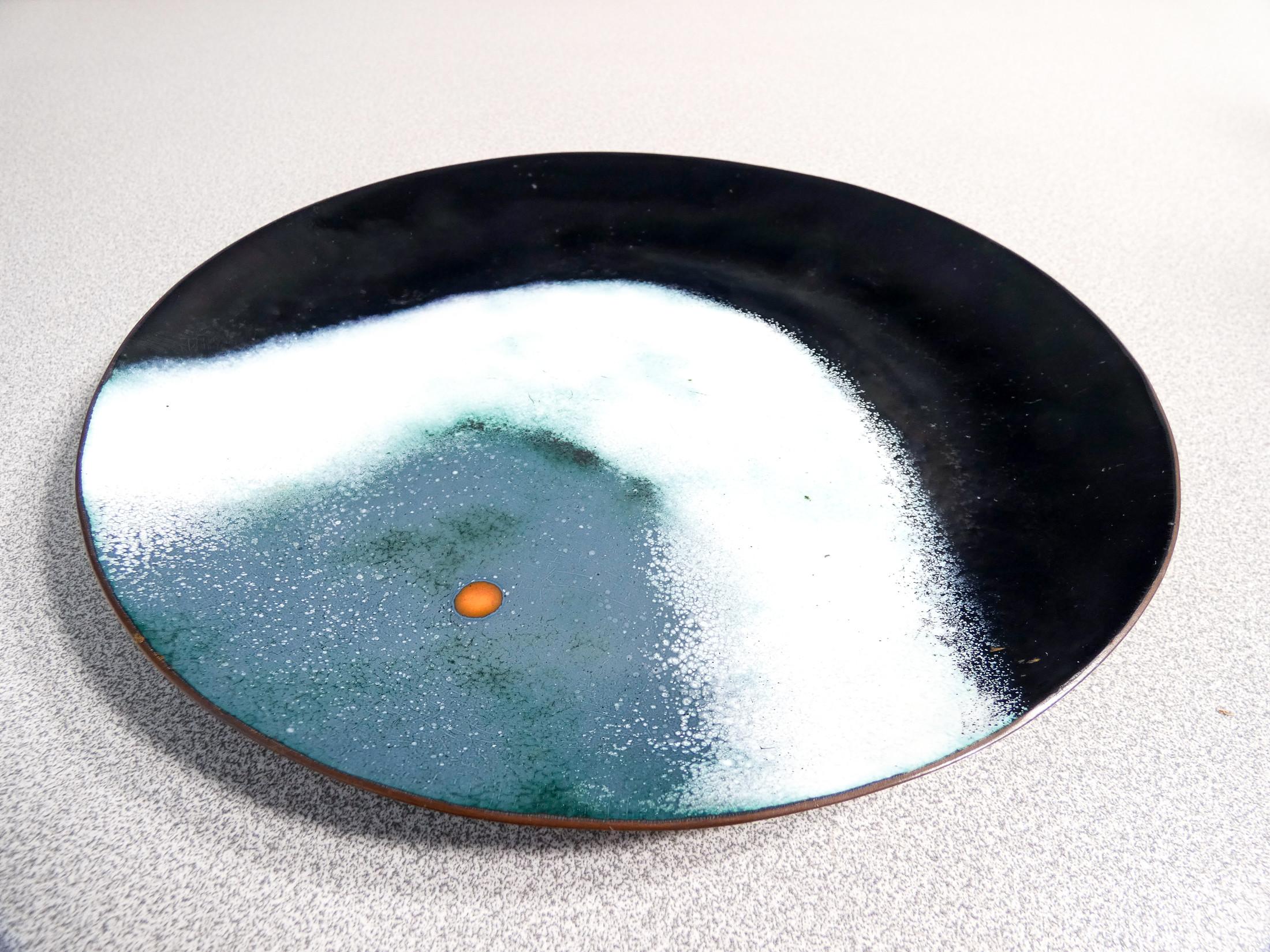 Enamelled Copper Plate Designed by Leonardo De Giudici, Caliari Venini Label In Good Condition In Torino, IT