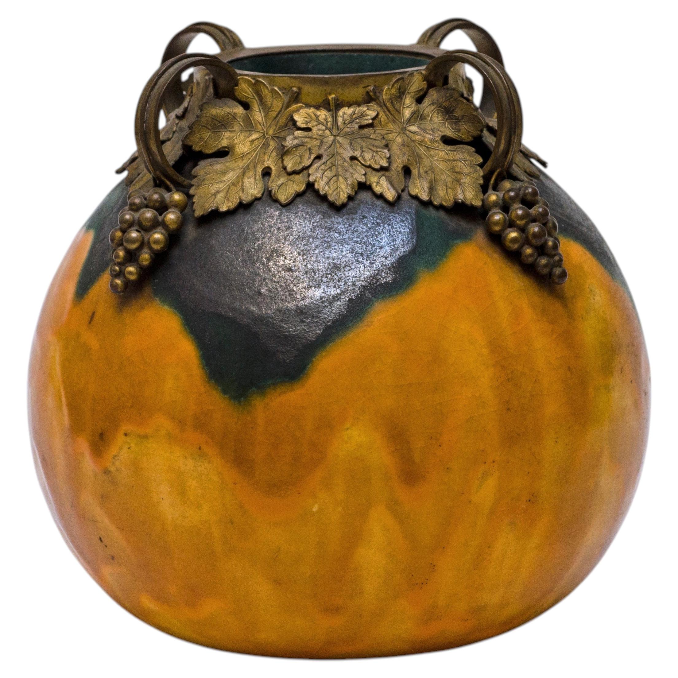 Enamelled earthenware vase with mount bronze by André Villien