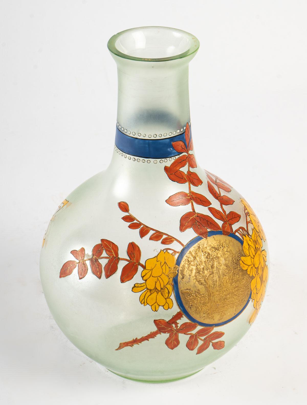 European Enamelled Glass Vase, Early 20th Century For Sale