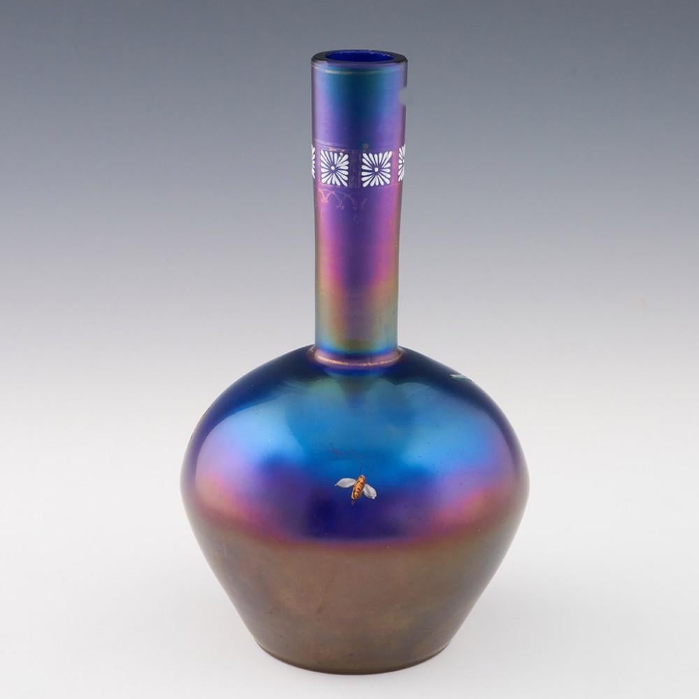 Art Nouveau Enamelled Iridescent Glass Vase Early 20th Century For Sale