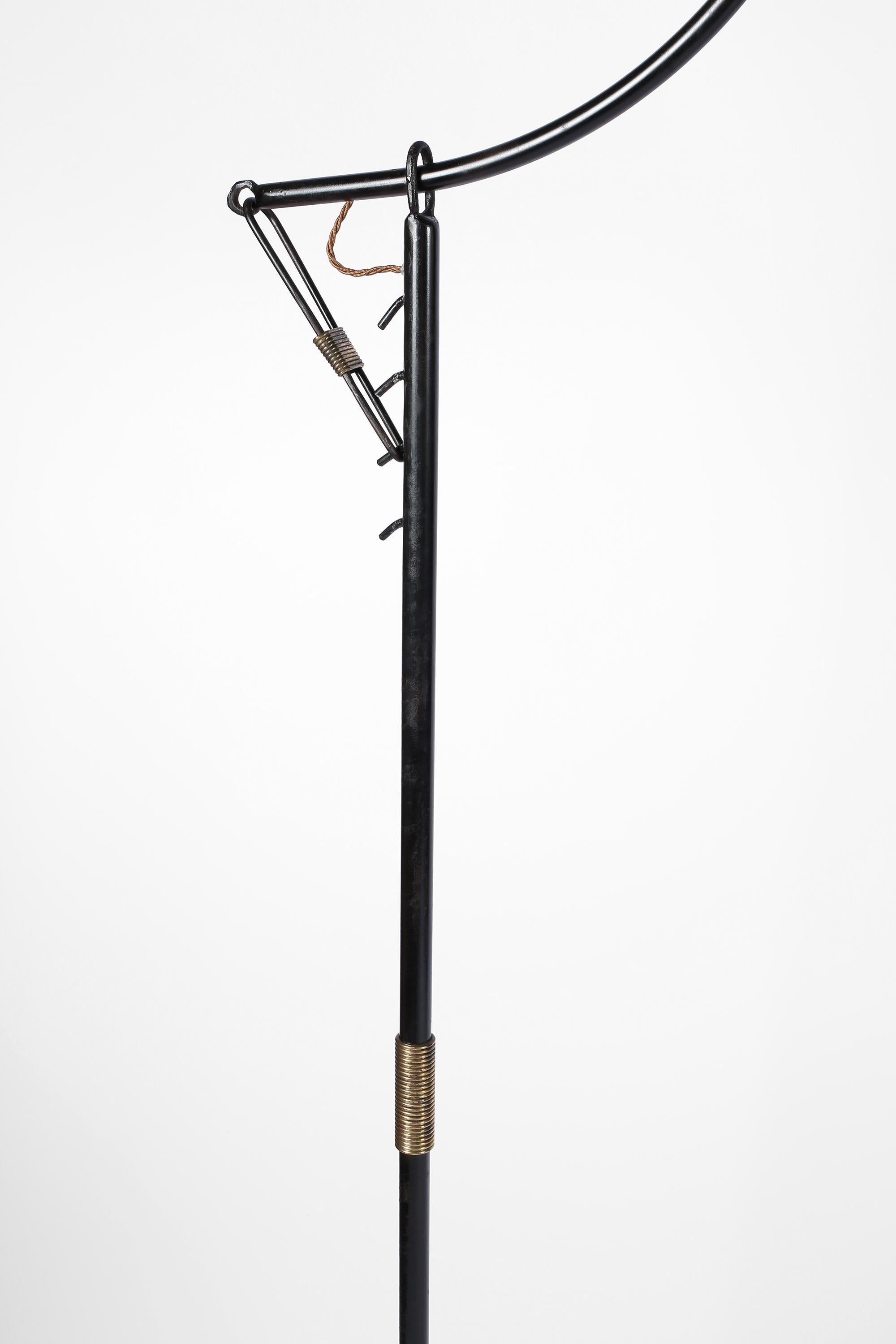 Mid-Century Modern Enamelled Iron Crémaillère Floor Lamp attributed to Jacques Adnet