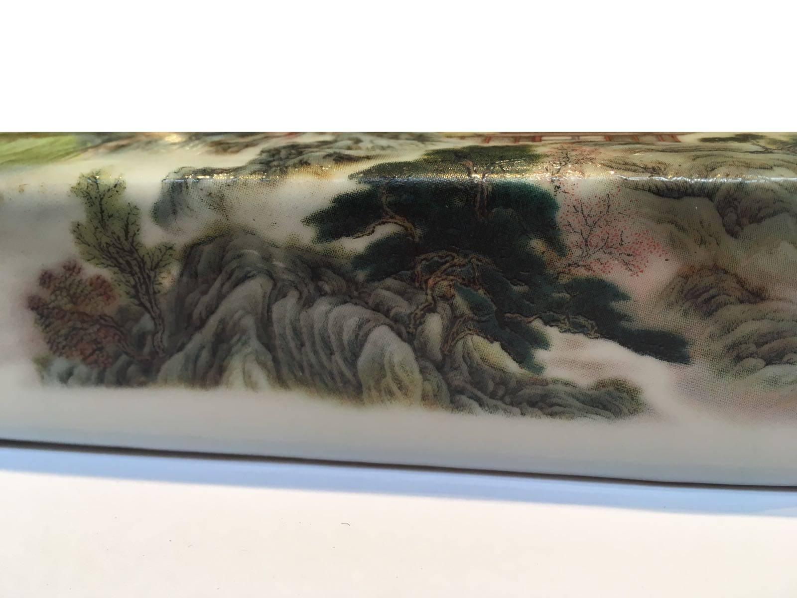 Chinese Enamelled 'Landscape' Scroll Weight For Sale