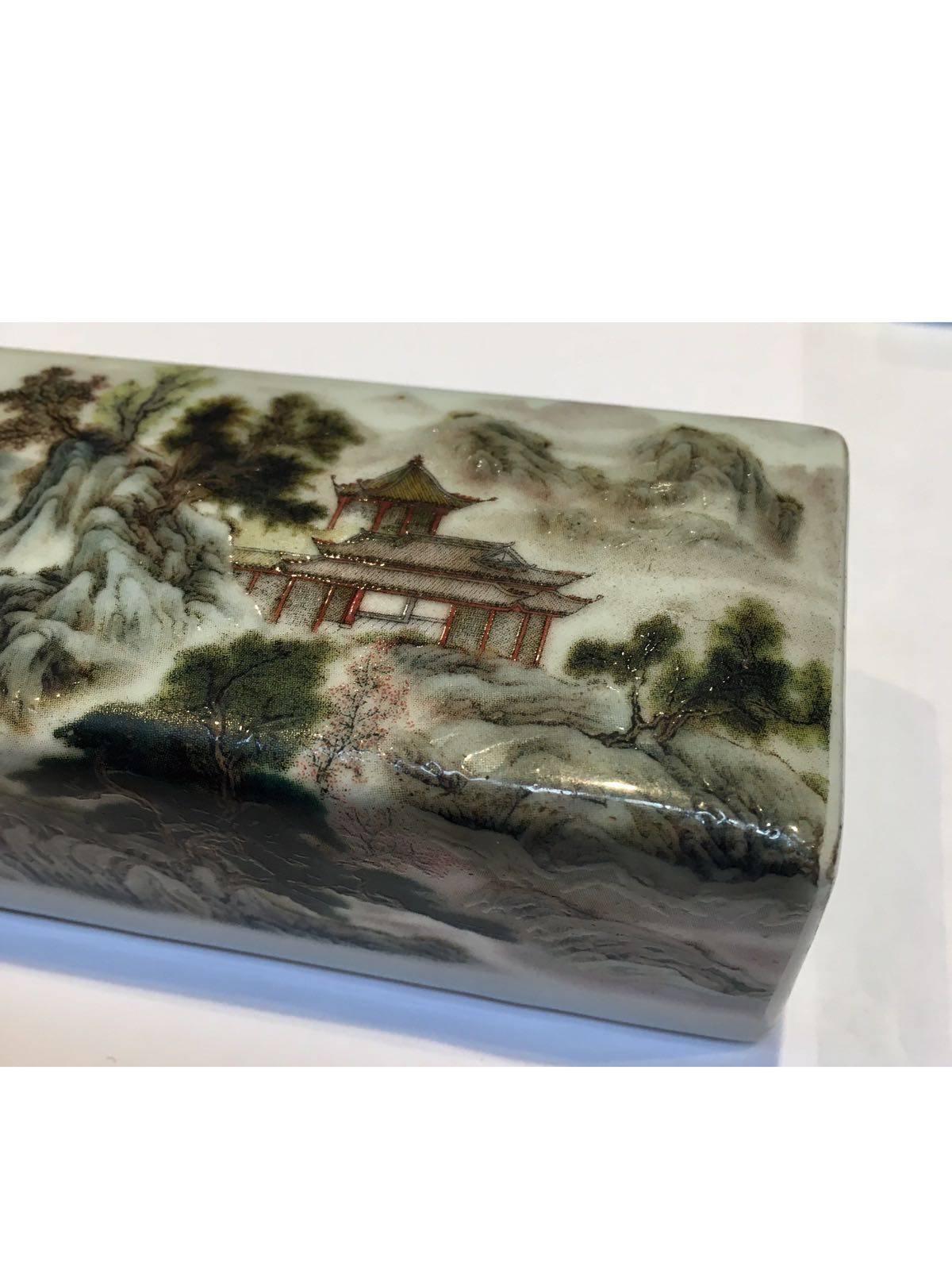 Enamelled 'Landscape' Scroll Weight In Good Condition For Sale In London, GB