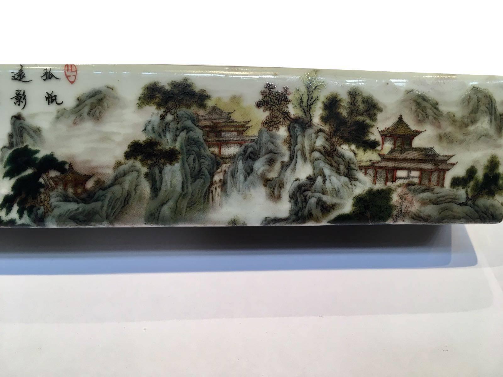 20th Century Enamelled 'Landscape' Scroll Weight For Sale