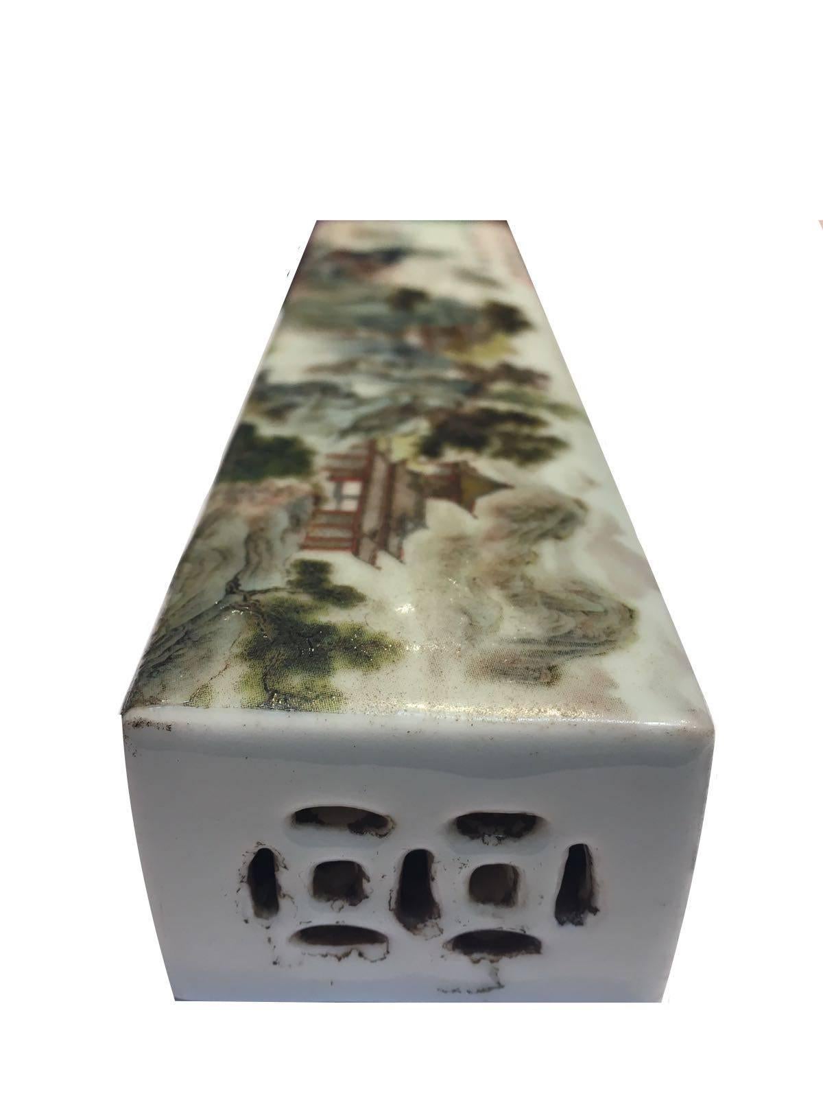 Ceramic Enamelled 'Landscape' Scroll Weight For Sale