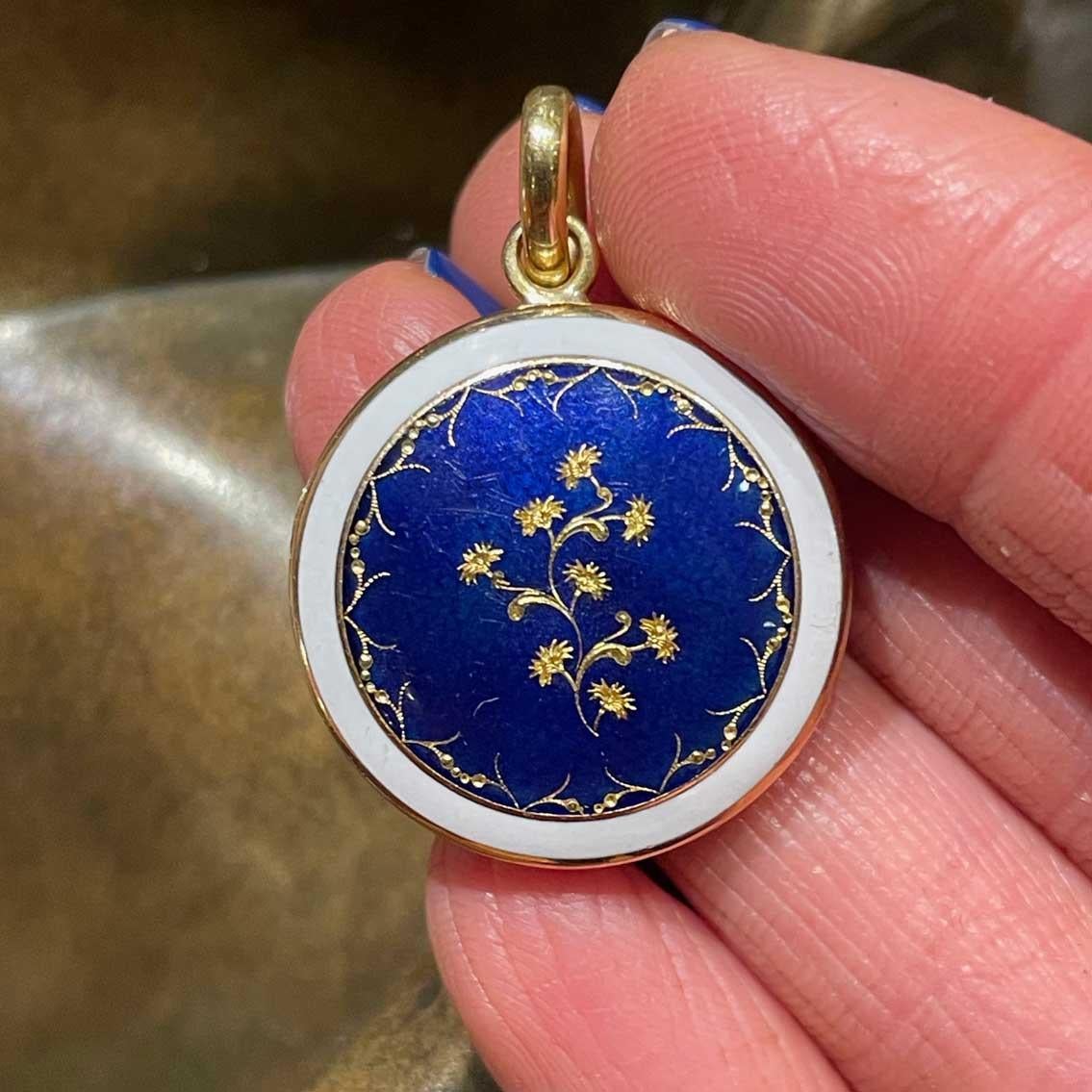 Women's or Men's Enamelled Locket Pendant For Sale