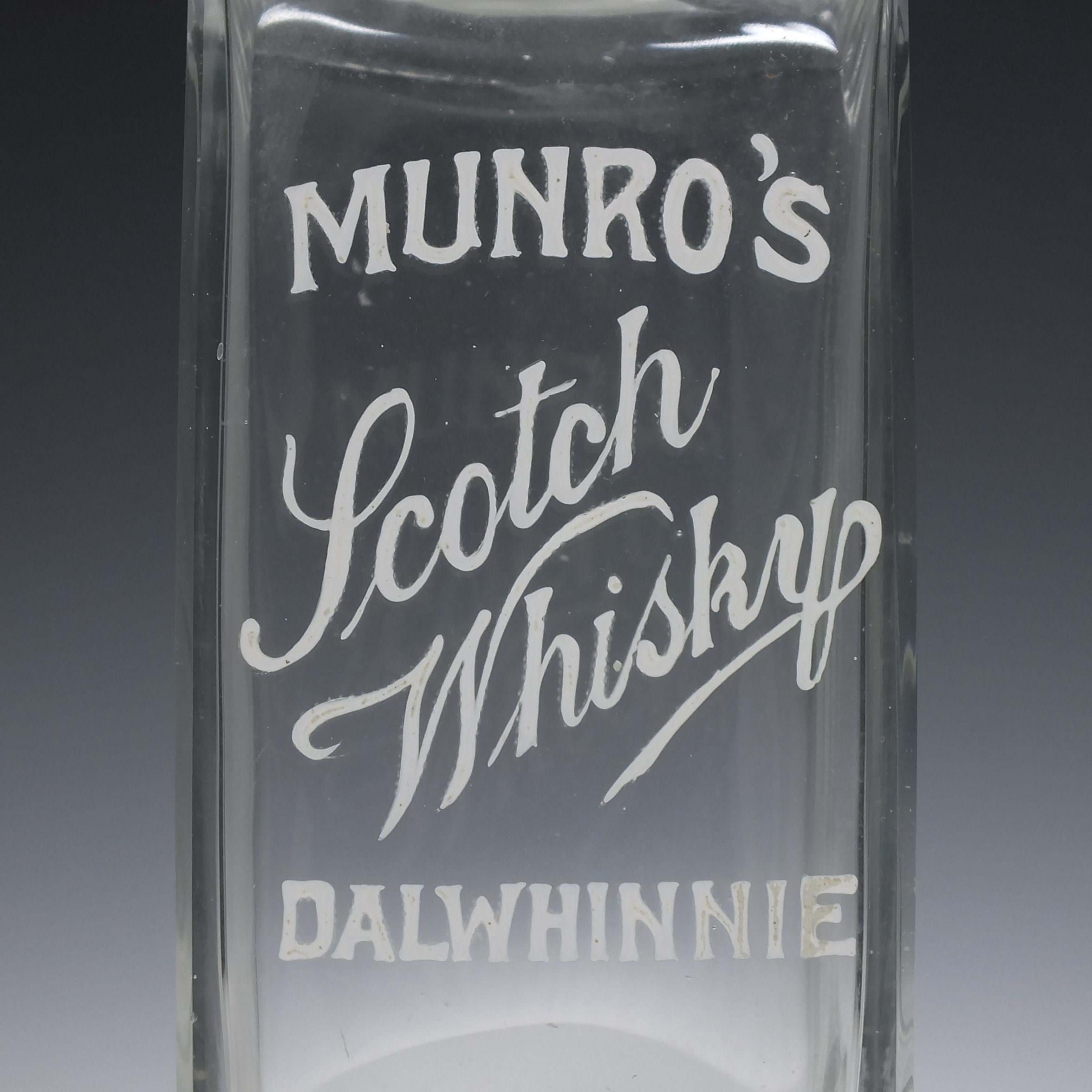 Edwardian Enamelled Munro’s Scotch Whisky Dalwhinnie Bar Water Serving Bottle, circa 1910 For Sale