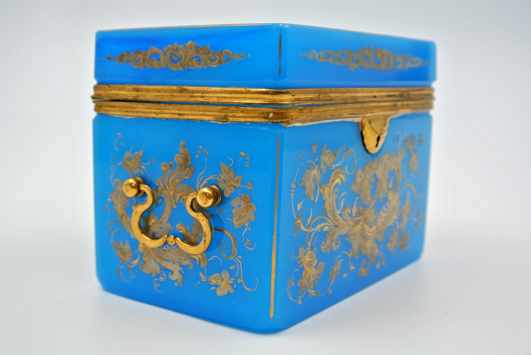 Brass Enameled Opaline Box