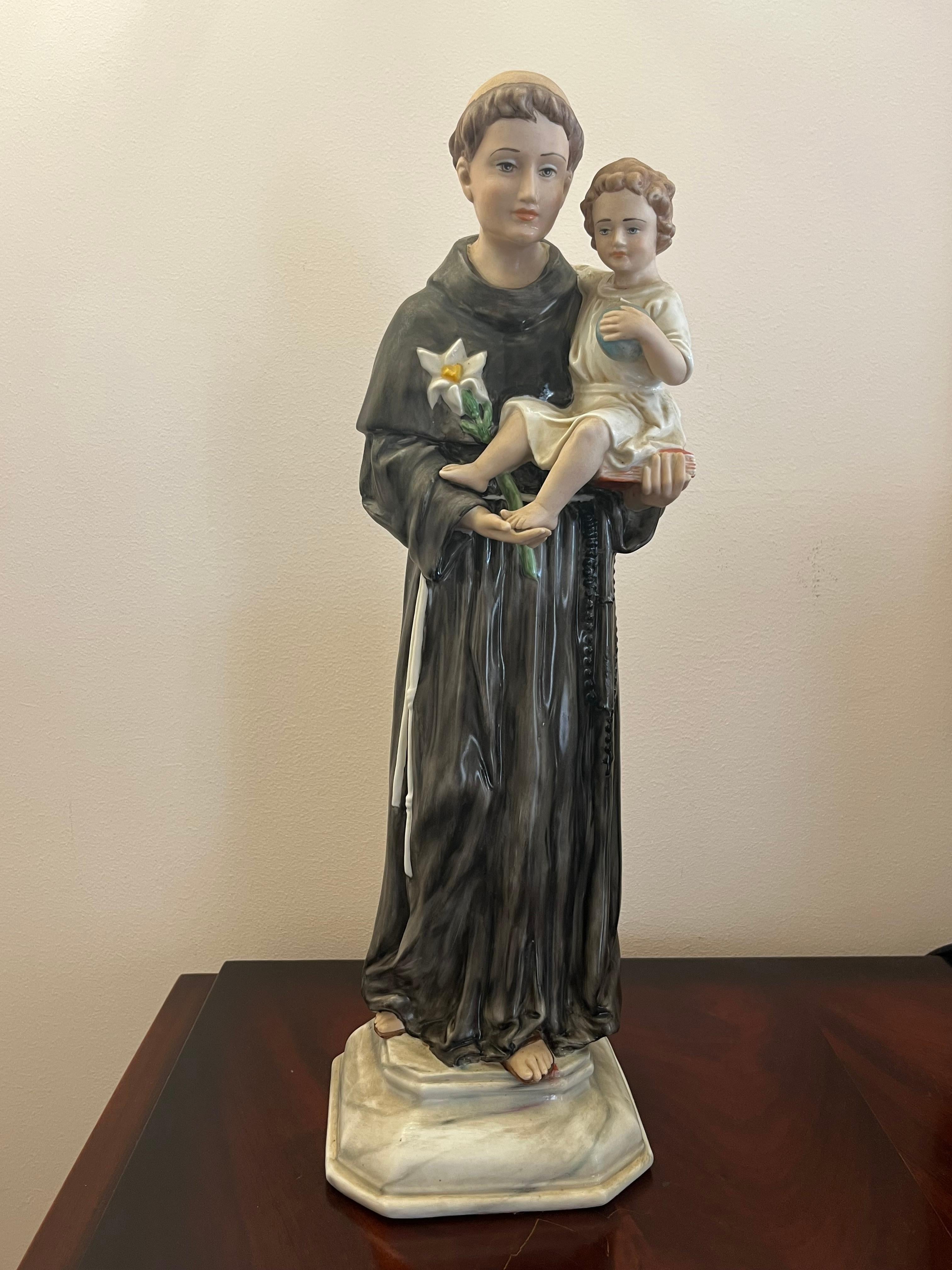 Estatua de porcelana esmaltada de San Antonio, Made in Italy, Años 80, Altura 46 cm en venta 4