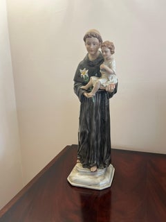 Enamelled porcelain Statue of Saint Anthony, Made in Italy, 1980s, Height 46 cm