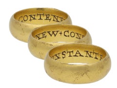Enamelled posy ring, ‘CONTENEW + CONSTANTE’, 16th century.
