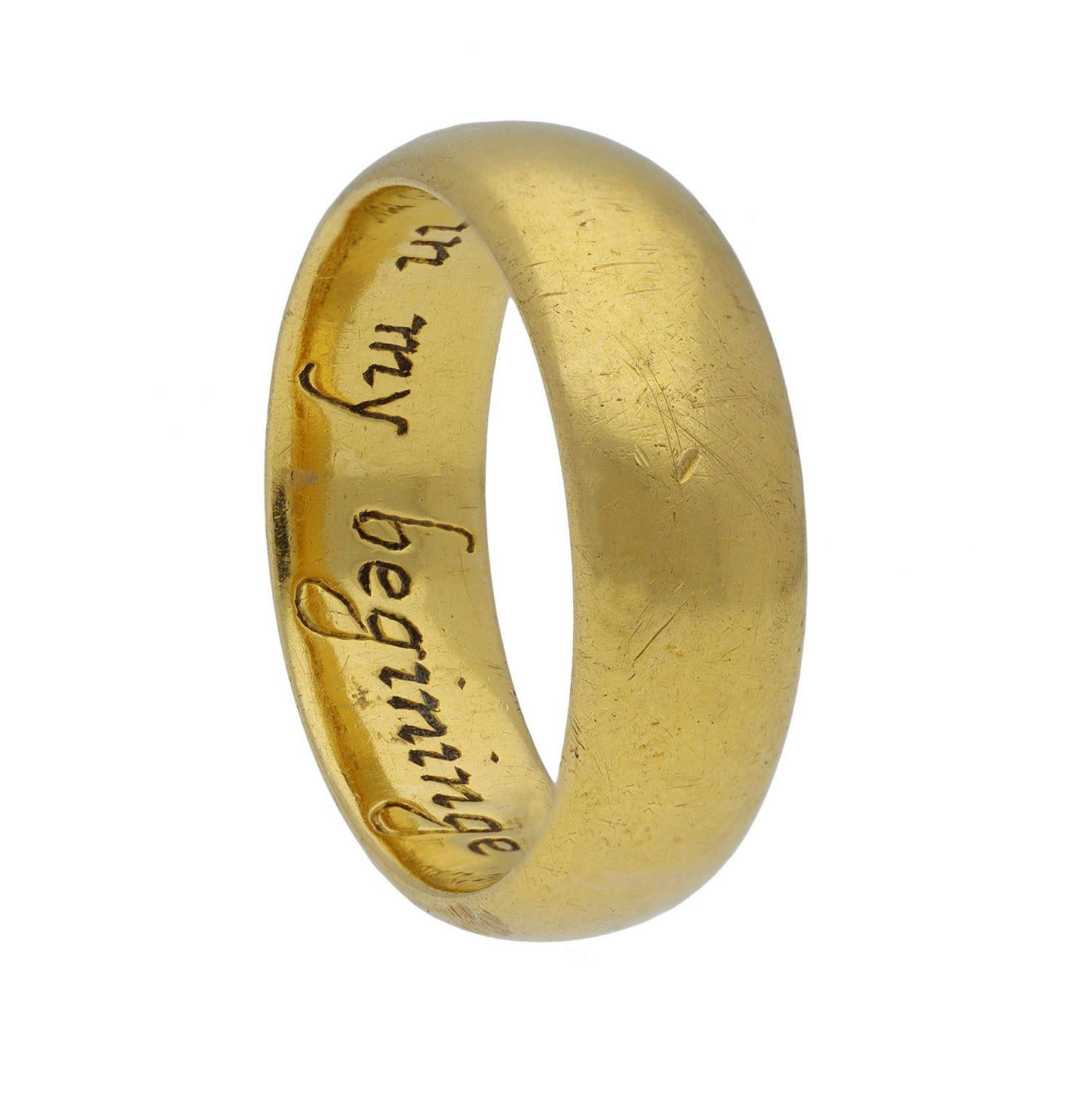 Enamelled posy ring, 'Jesu be in my begininge', 17th century. In Fair Condition For Sale In London, GB